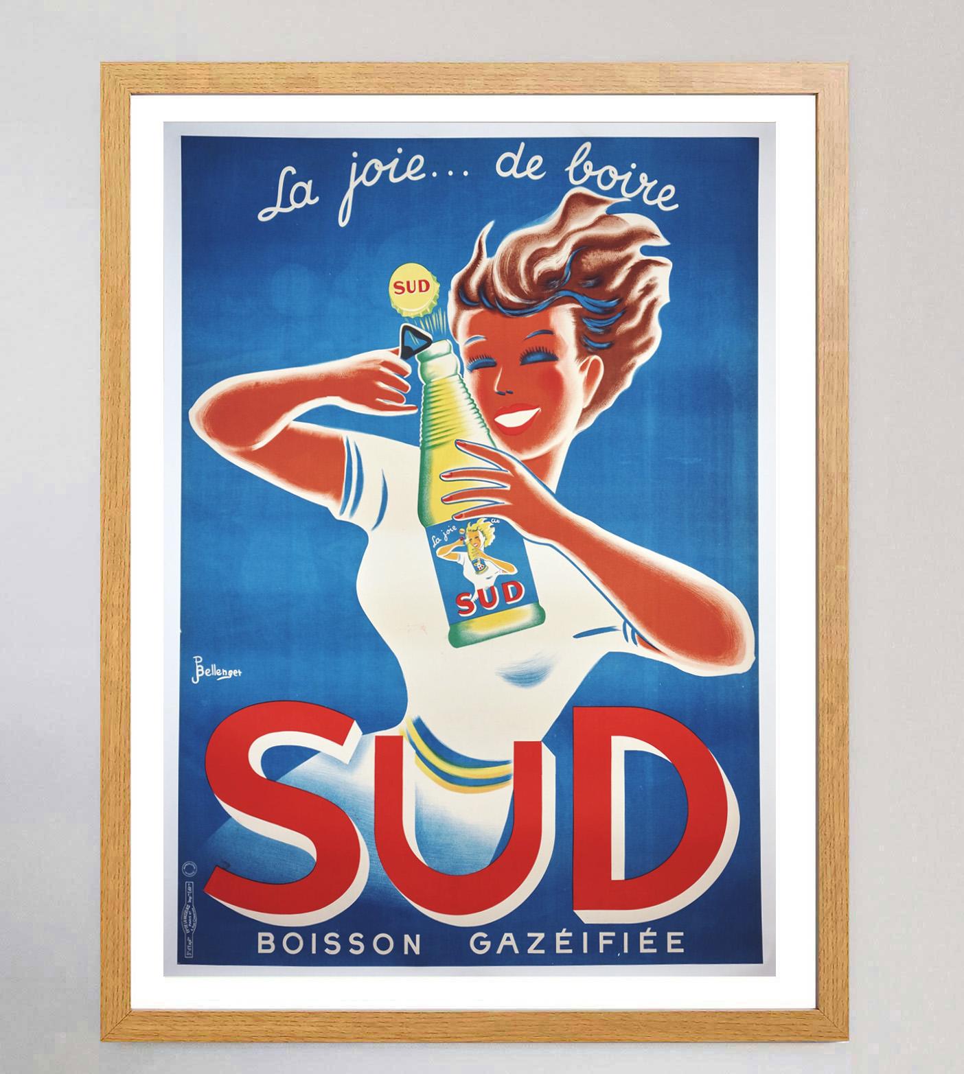 1950 Sud Boisson Gazeifiee Original Vintage Poster (Französisch) im Angebot