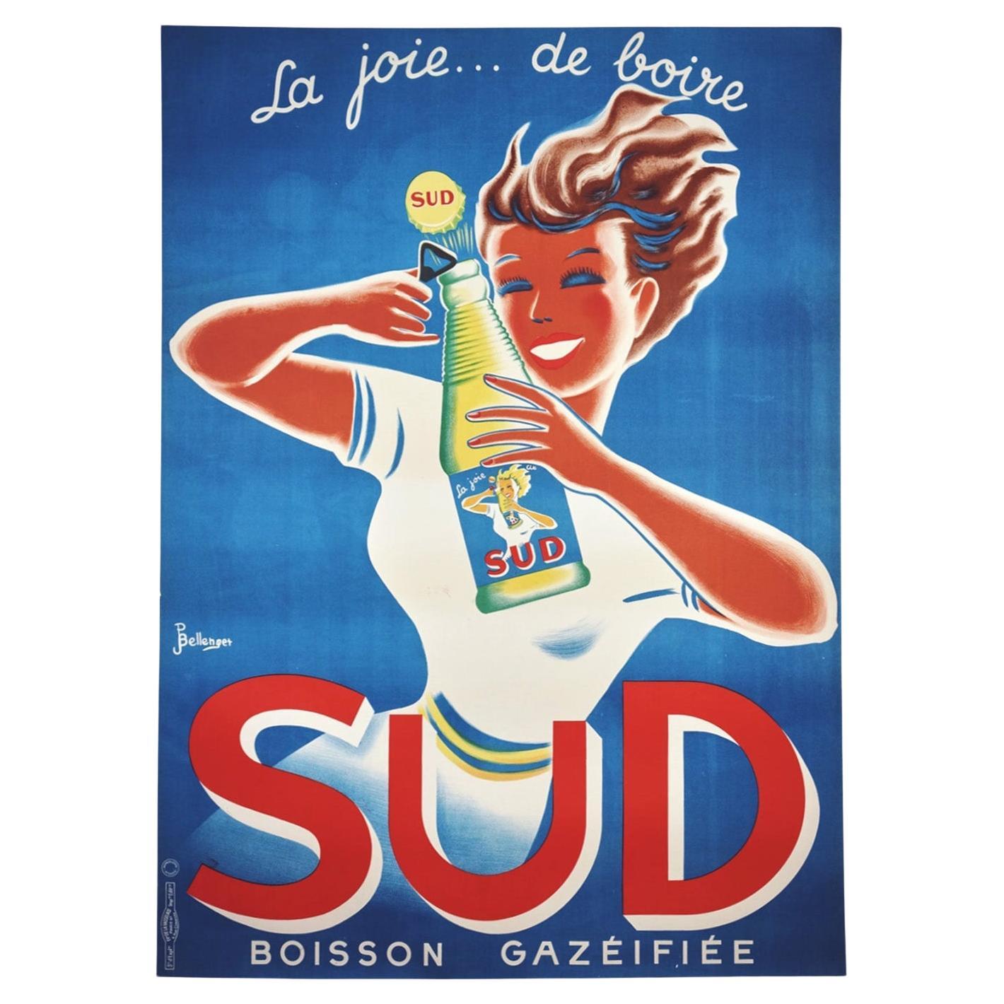 1950 Sud Boisson Gazeifiee Original Vintage Poster