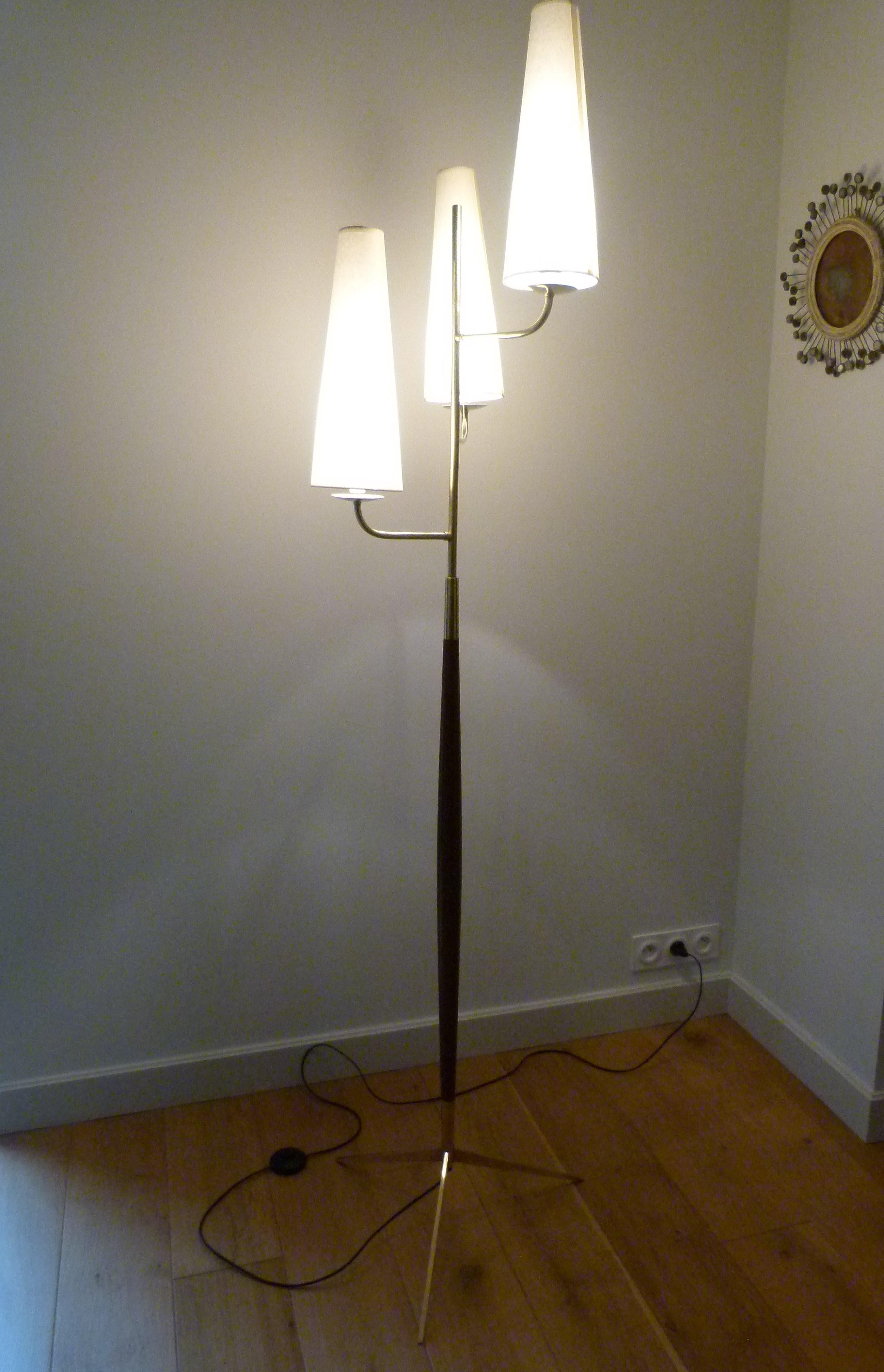 French 1950 Triple Lighting Floor Lamp by Maison Lunel