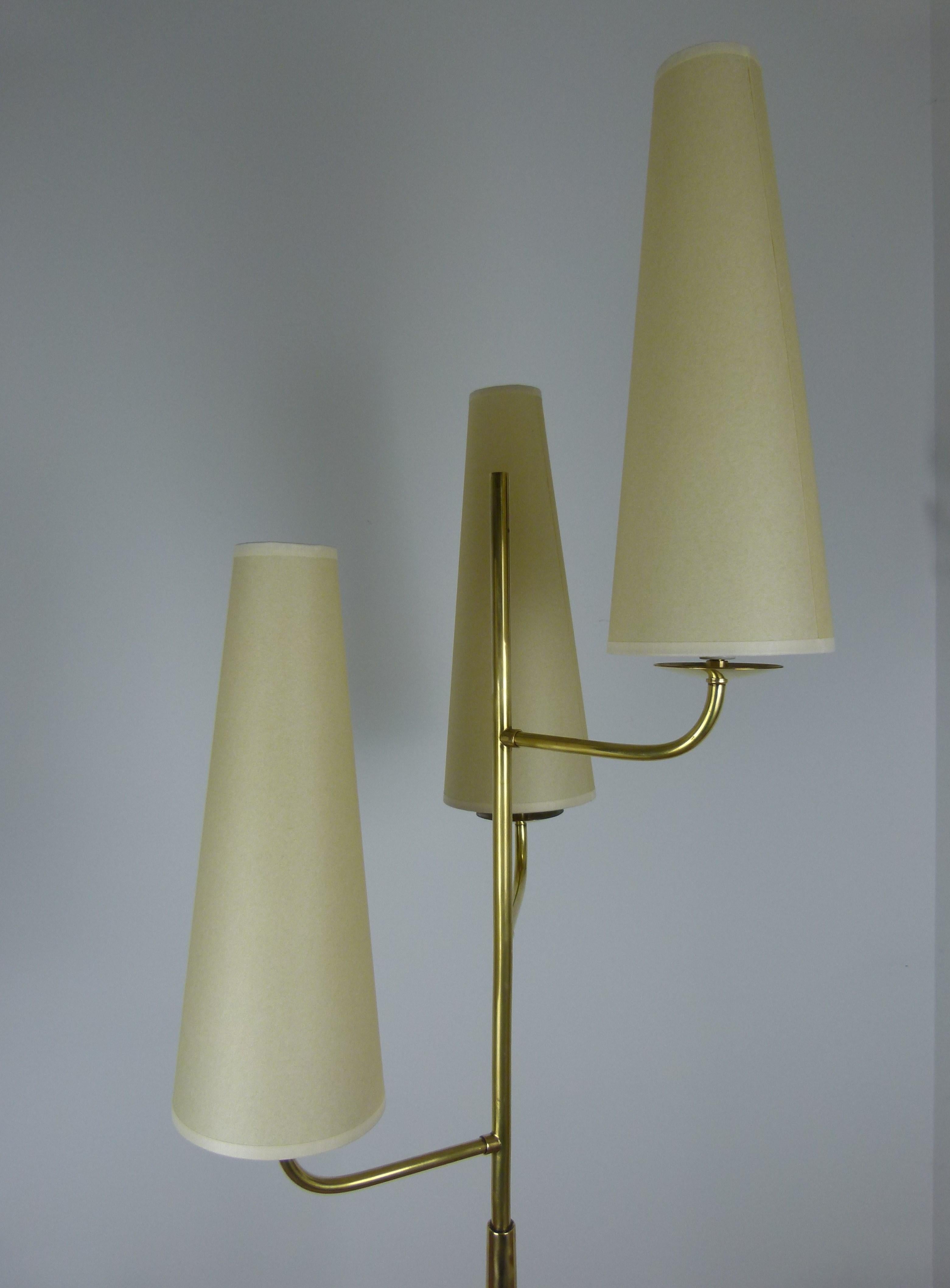 Brass 1950 Triple Lighting Floor Lamp by Maison Lunel