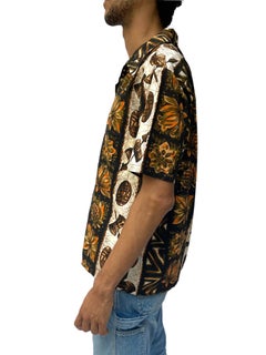 1950 UI-MAIKAI Brown Tiki Tropical Cotton Hawaiian  Shirt