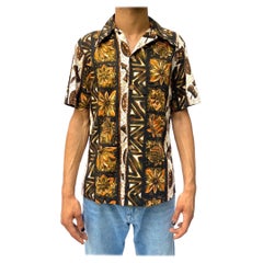 1950 UI-MAIKAI Marrone Tiki Tropicale Cotone Hawaiano  Camicia