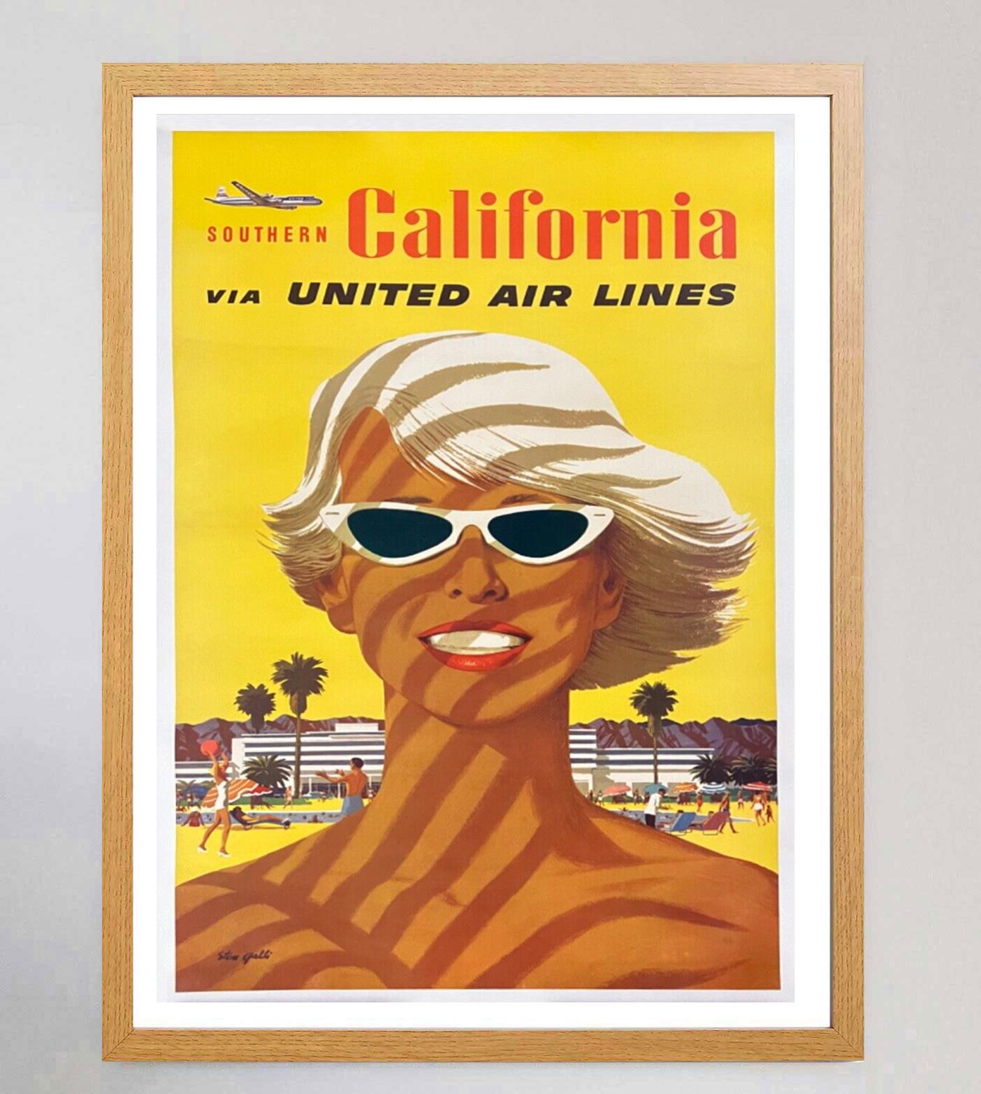 Mid-Century Modern Affiche vintage originale d'U.S. Airlines, Californie du Sud, 1950 en vente