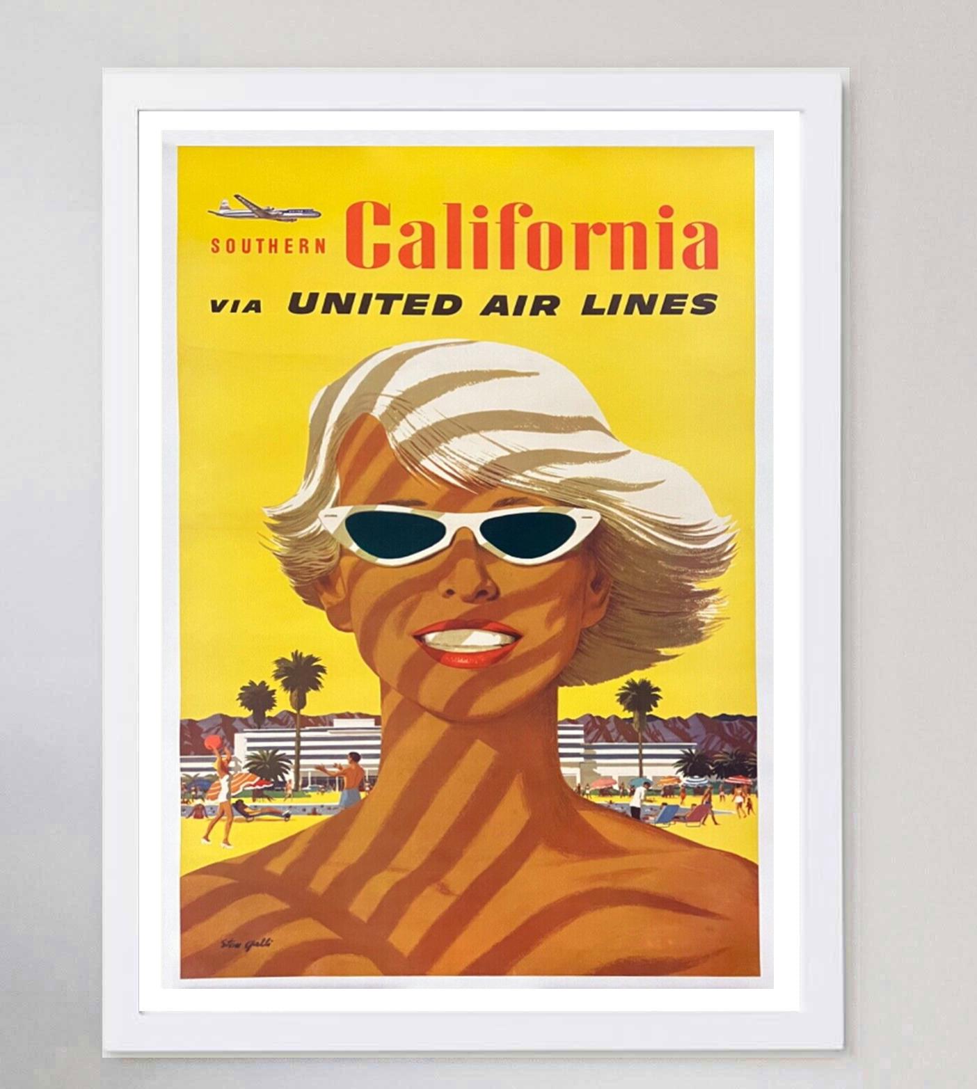 Américain Affiche vintage originale d'U.S. Airlines, Californie du Sud, 1950 en vente