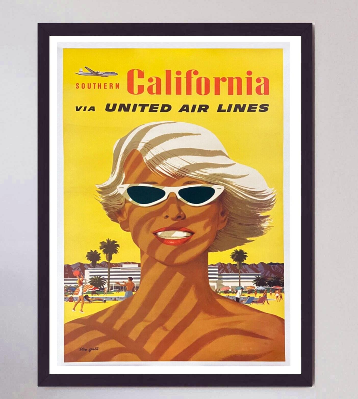1950 United Airlines - Southern California Original Vintage Poster In Good Condition For Sale In Winchester, GB