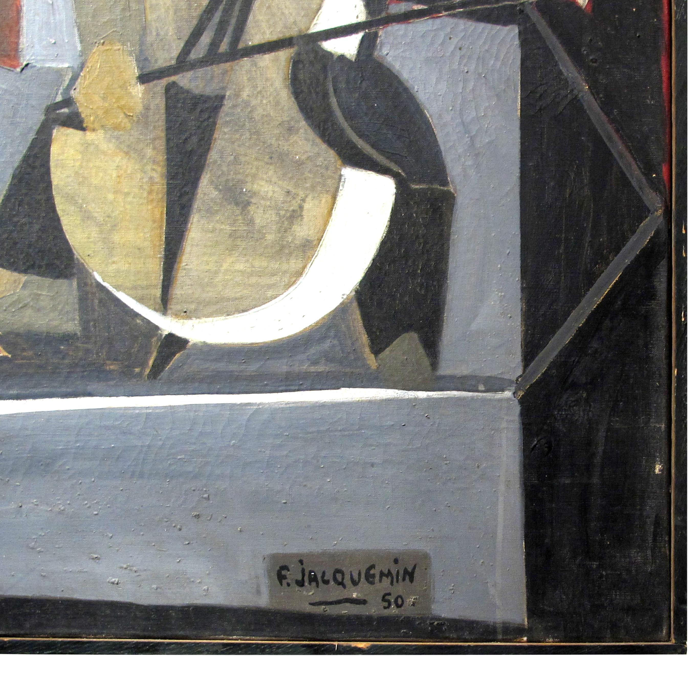 1950 Sehr großes Öl auf Leinwand L'Orchestre von Francois Jacquemin, Französisch (Moderne der Mitte des Jahrhunderts) im Angebot