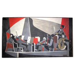 1950 Olio su tela molto grande "L'Orchestre" di Francois Jacquemin, francese