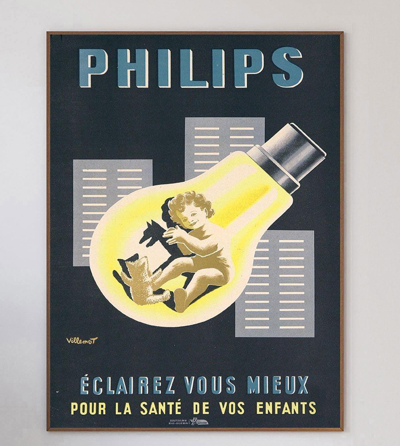 This incredibly rare poster was created in 1950 to advertise Dutch electronics brand Philips. Founded in 1891, Philips was one of the biggest electronics brands in the UK and continues to trade today, focusing on health technology. Reading 