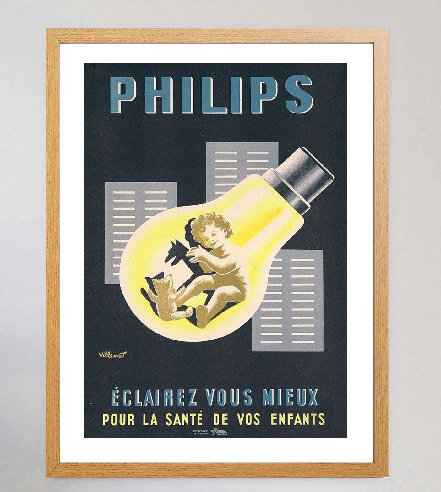 French 1950 Villemot Philips Original Vintage Poster For Sale