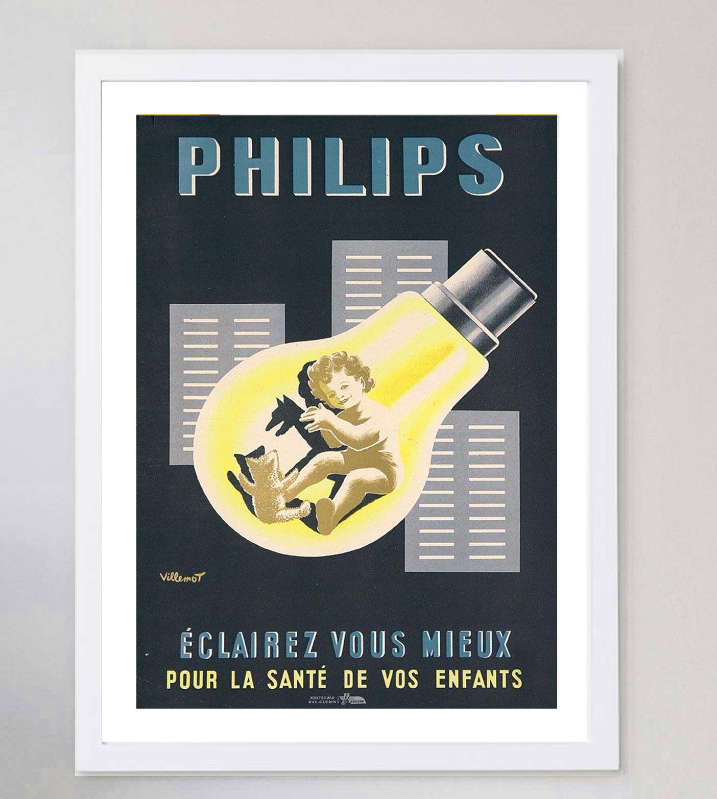1950 Villemot Philips Original Vintage Poster In Good Condition For Sale In Winchester, GB