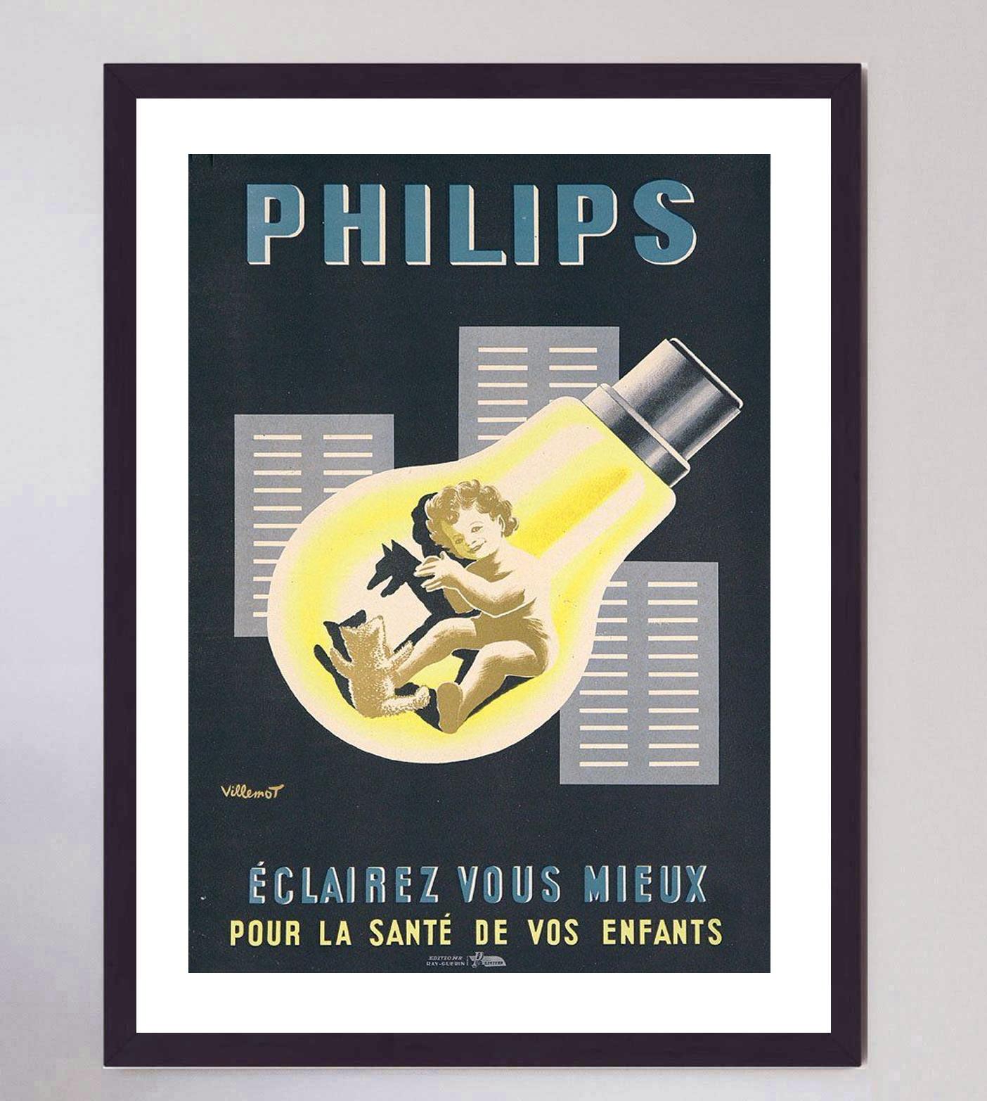 Mid-20th Century 1950 Villemot Philips Original Vintage Poster For Sale