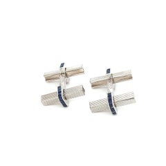 18kt White Gold 1950 Vintage Boucheron Paris Cufflinks, Stirrup, 3.08ct Sapphire