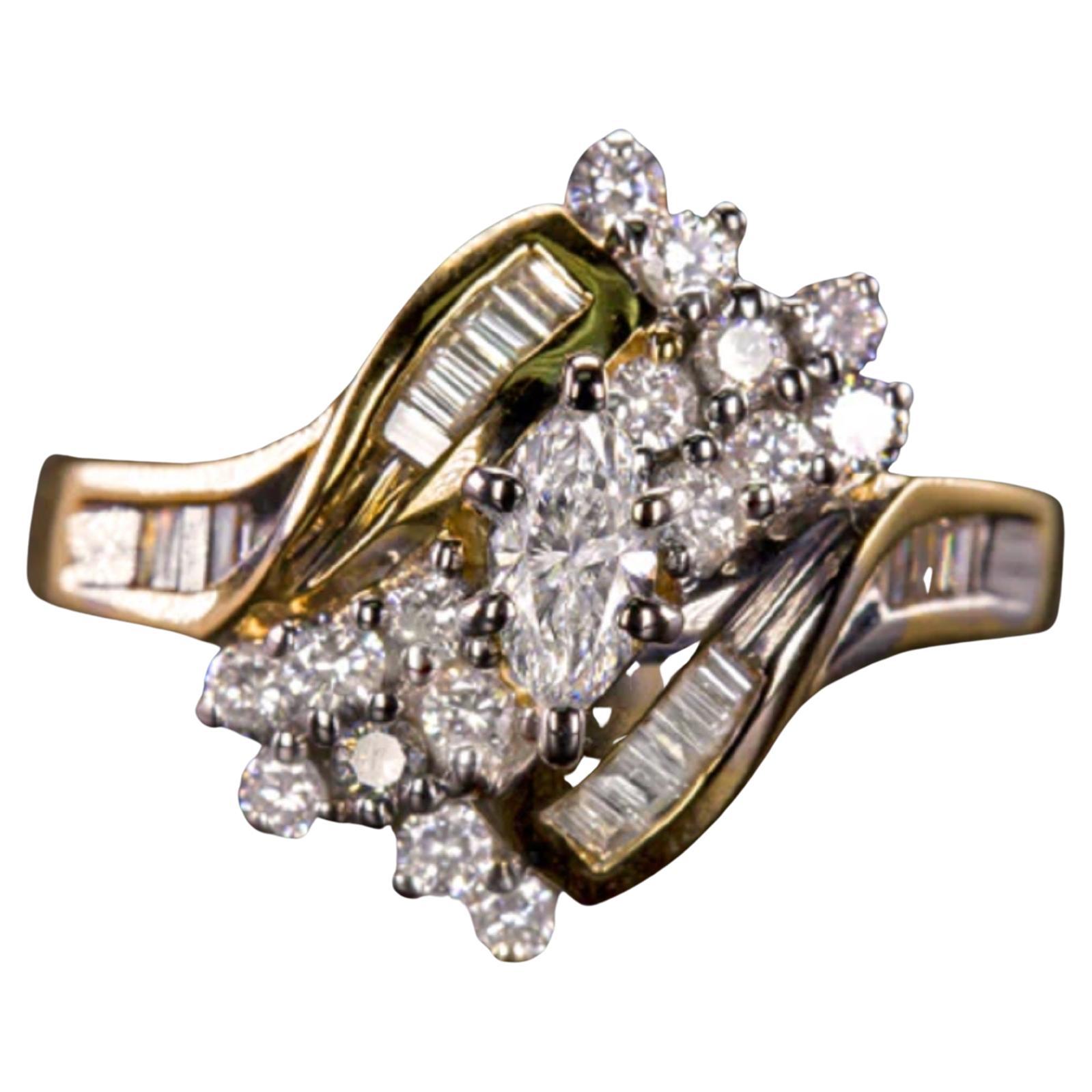 1950 Vintage Marquise Round Diamond Cocktail Ring For Sale