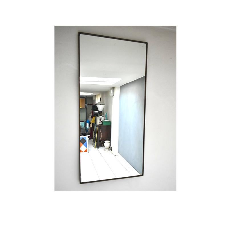 Mid-Century Modern 1950, Vintage Rectangular Wall Mirror with Brass Frame, Italian Manufacture