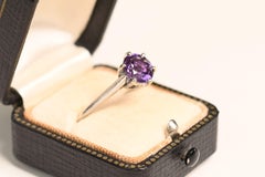 Vintage Amethyst Ring. 1.90ct Round Amethyst Ring Platinum French Hallmark