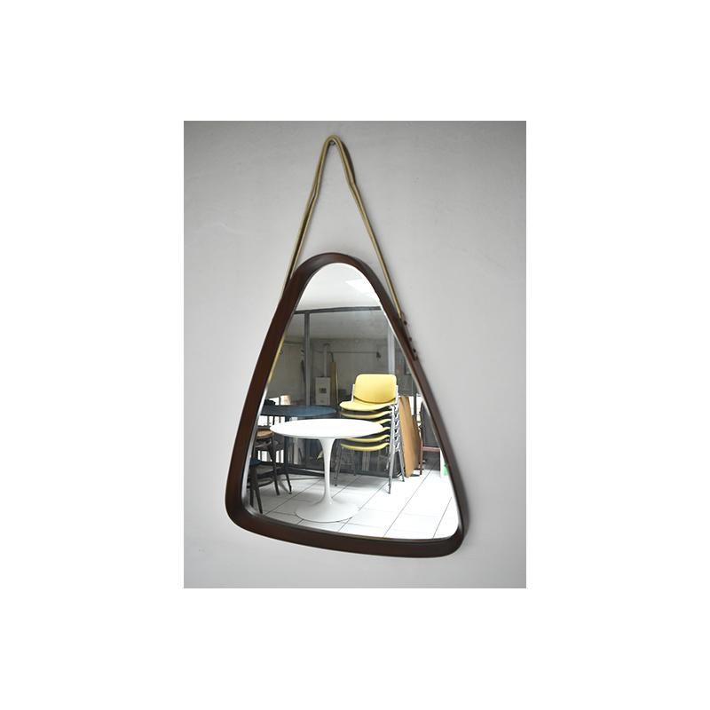 1960, Vintage Triangular Mirror with Teak Wood Frame, Italian Manufacture In Good Condition In Milan, IT