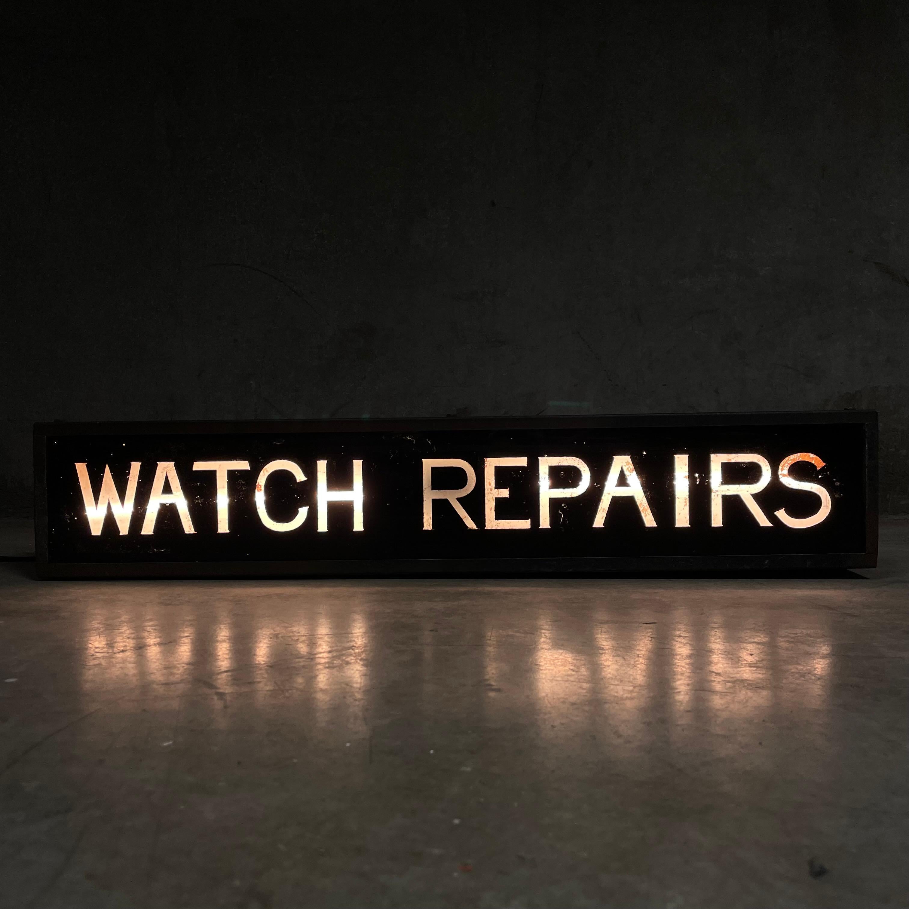 1950 watch repair light box sign  For Sale 1