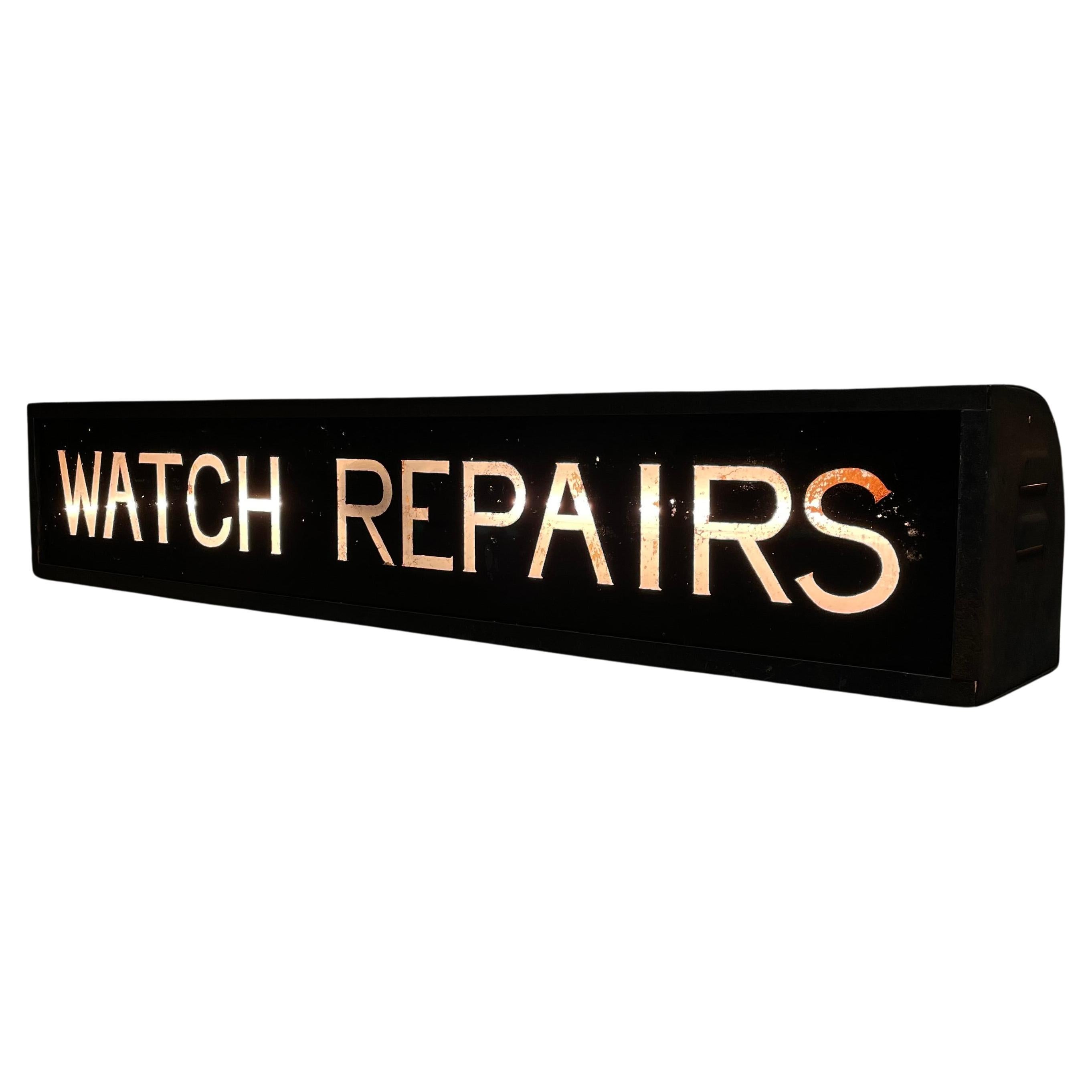 1950 watch repair light box sign  For Sale