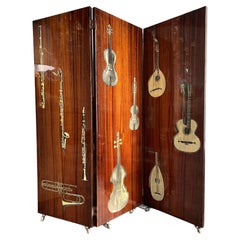 Vintage 1950 Wooden Screen with Musical Instruments Fornasetti Style