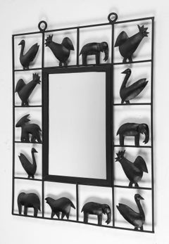 1950 Wrought-iron mirror Atelier Marolles & Jean Touret