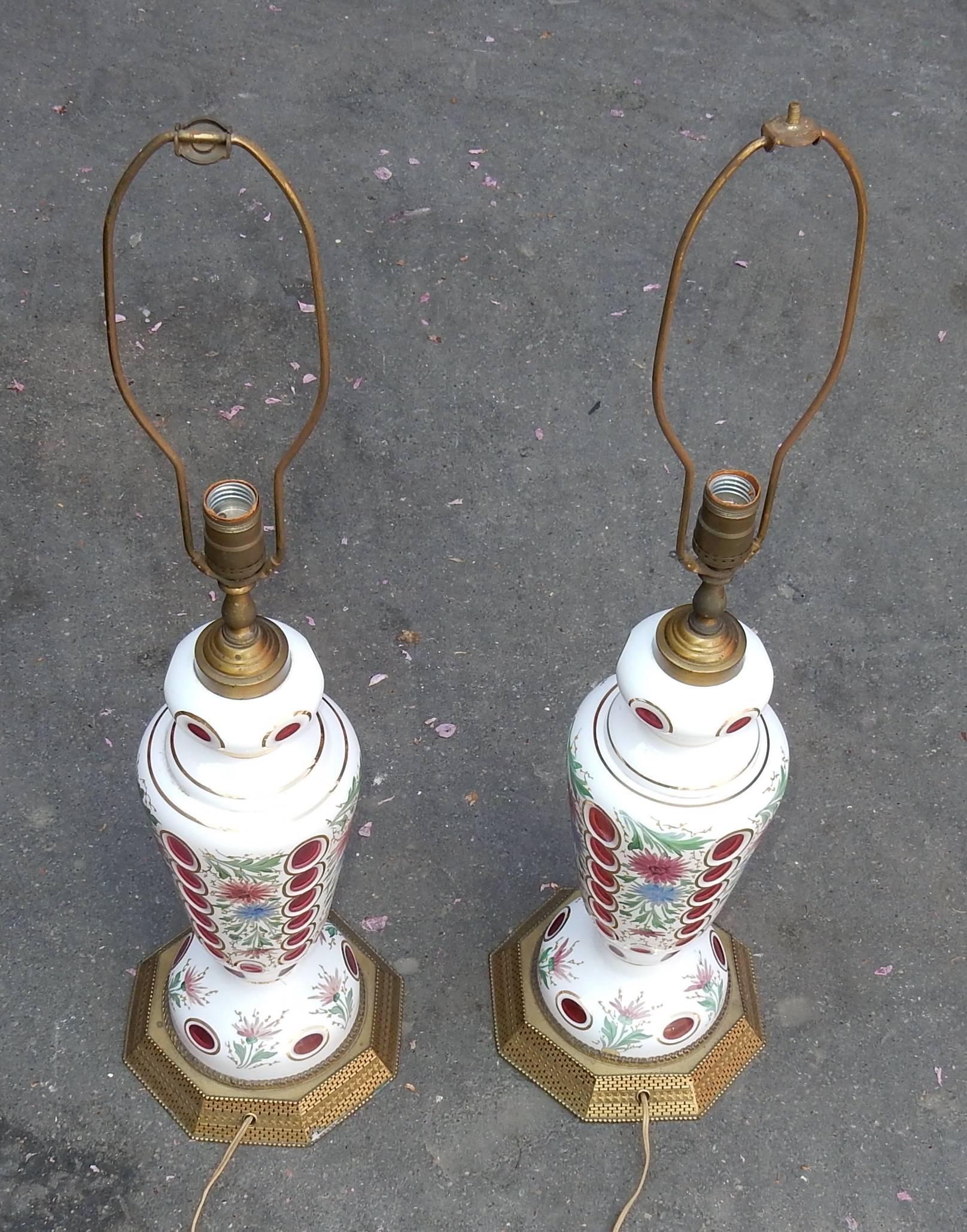 Forged Pair of Baccarat Overlay Lamps, 1950-1960