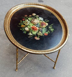 Coffee Table Tray Lacquer of China Maison Bagués in Brass Bambou Deco, 1950-1970