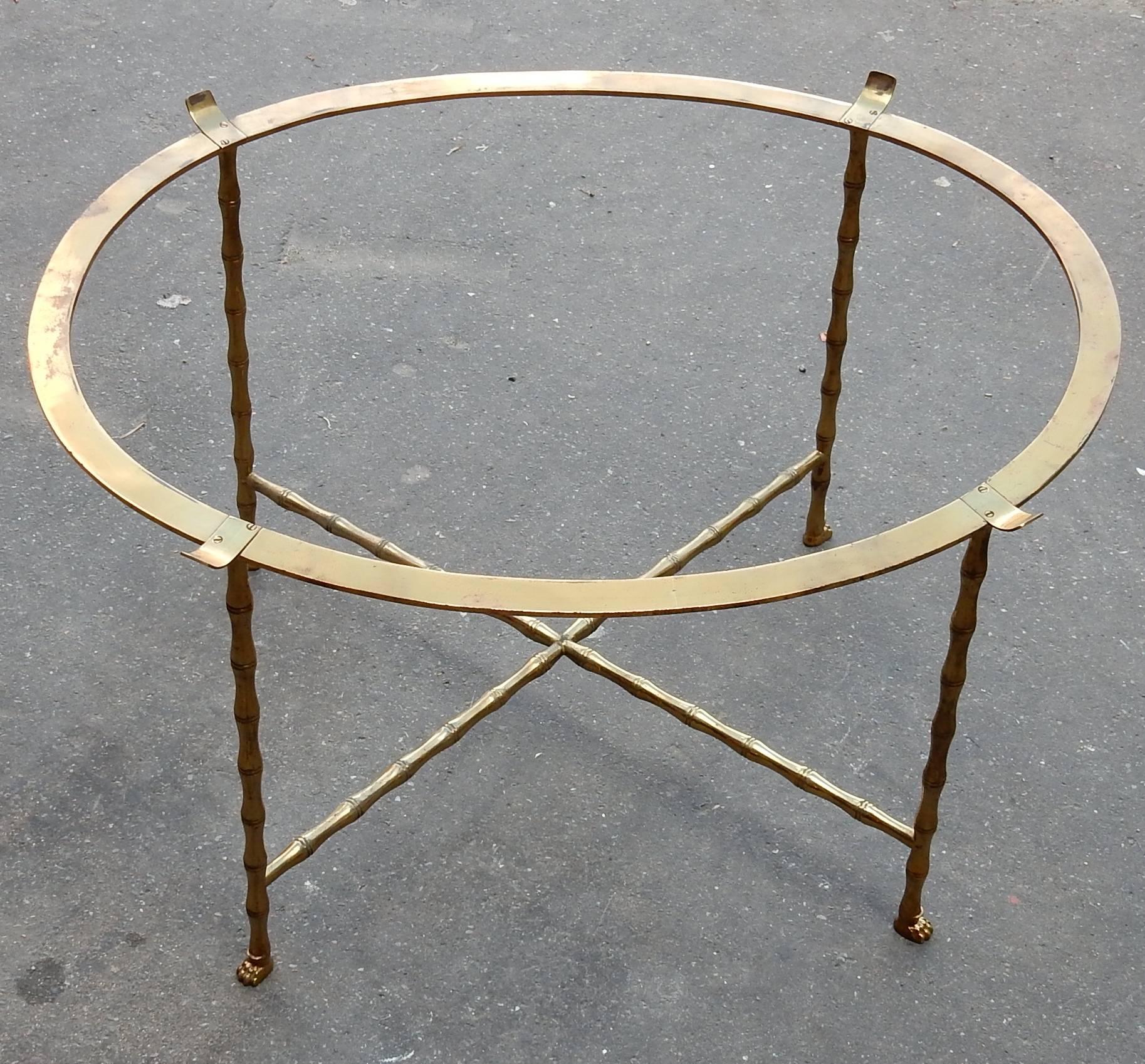 French Coffee Table Tray Lacquer of China Maison Bagués in Brass Bambou Deco, 1950-1970
