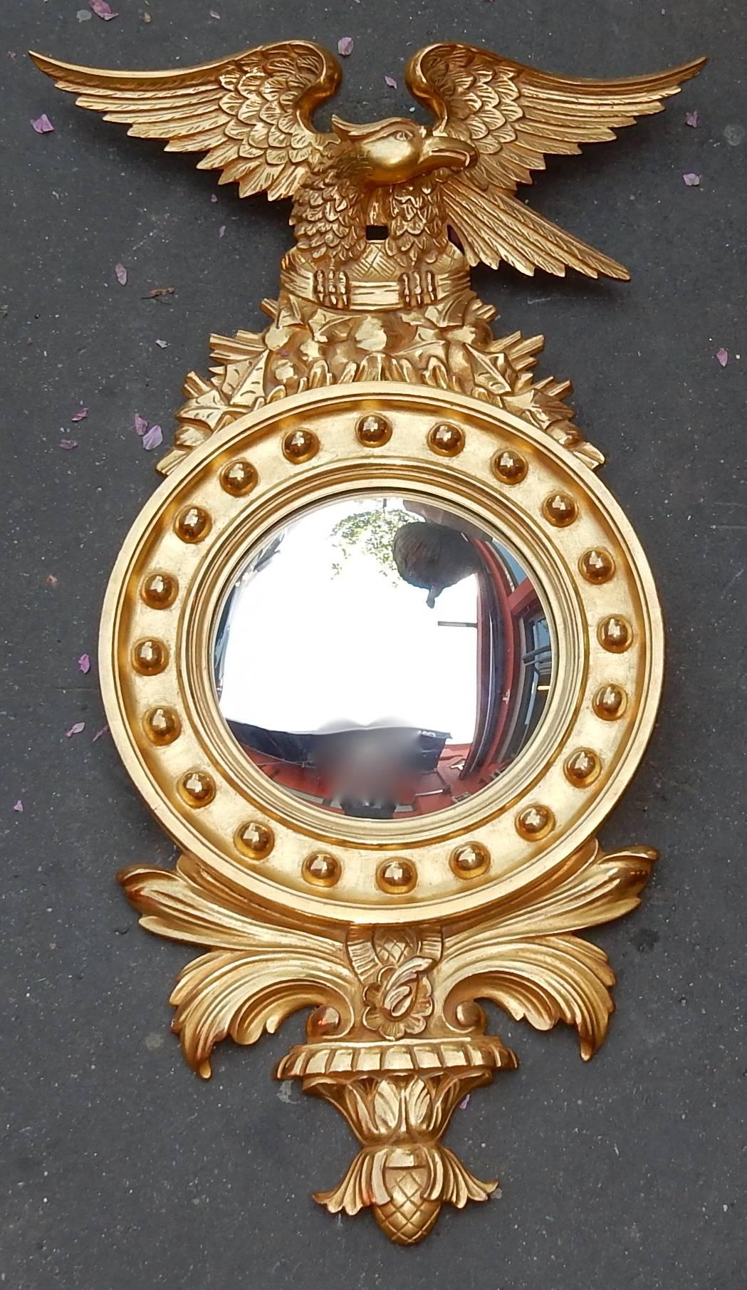 Convex Mirror with Eagle Wood Gilt with Golden-Leafed, 1950-1970 For Sale 2