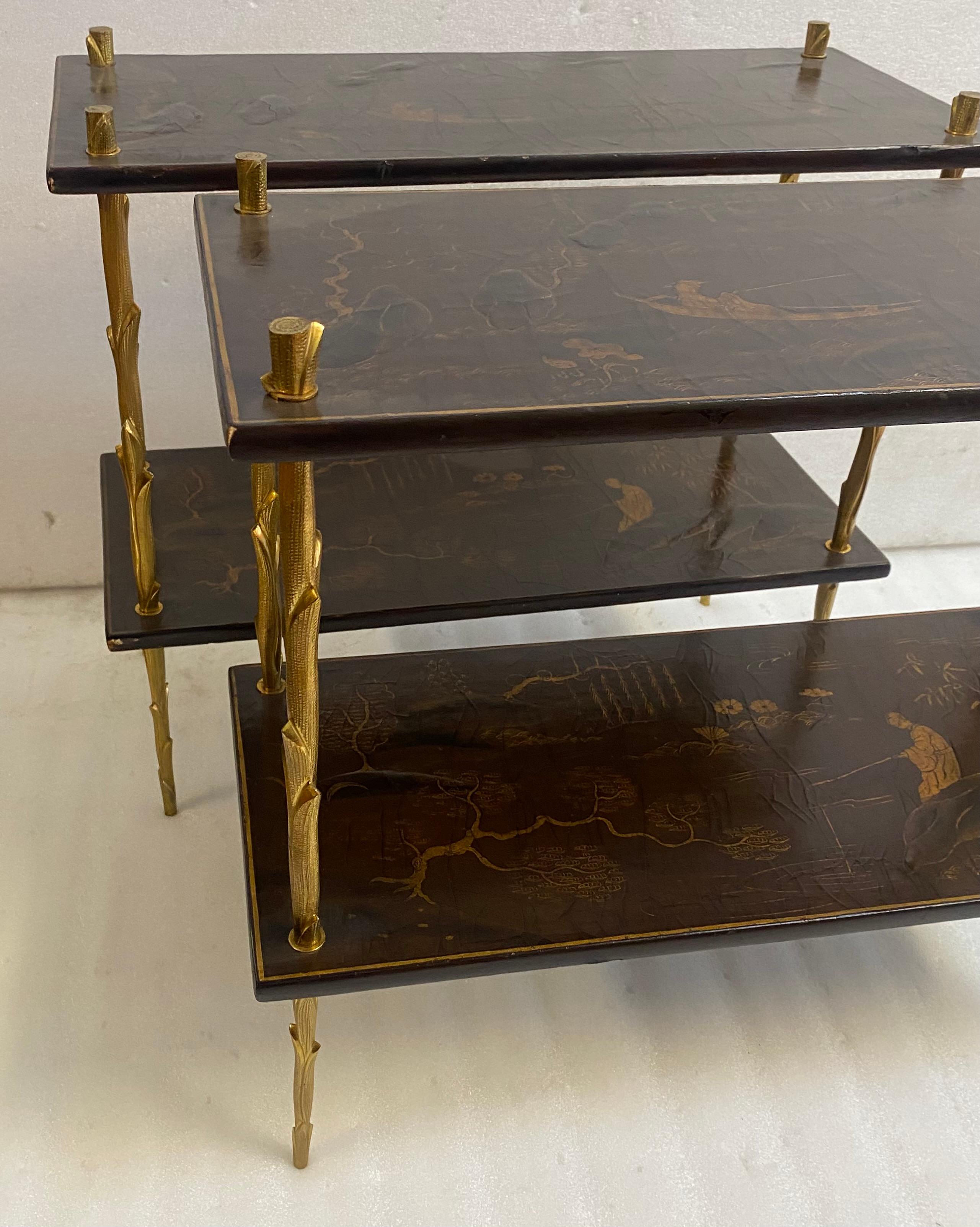 195070′ Pair of Maison Baguès or Maison Charles Agostini Style Tables Lacq China For Sale 2