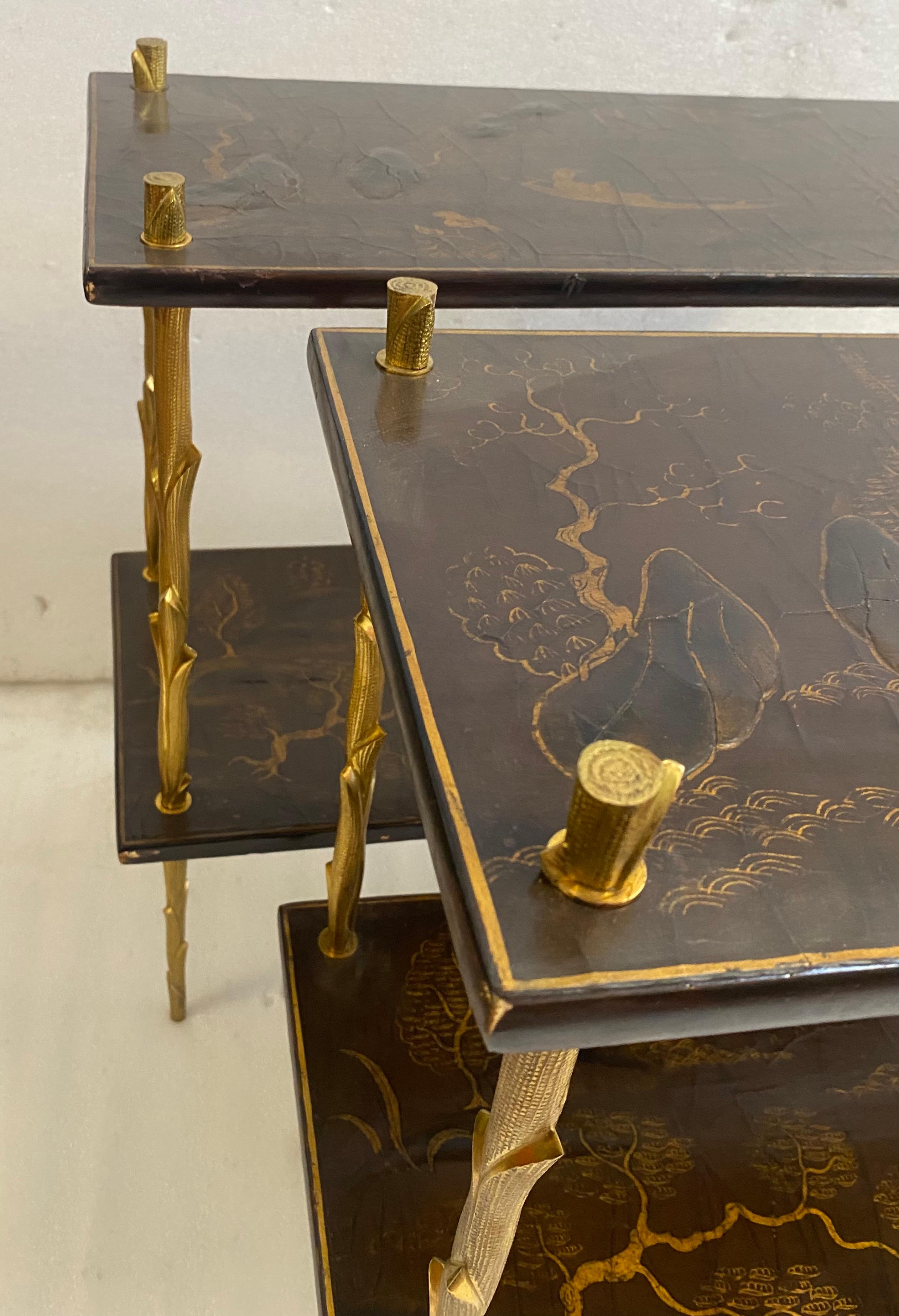 195070′ Pair of Maison Baguès or Maison Charles Agostini Style Tables Lacq China For Sale 3