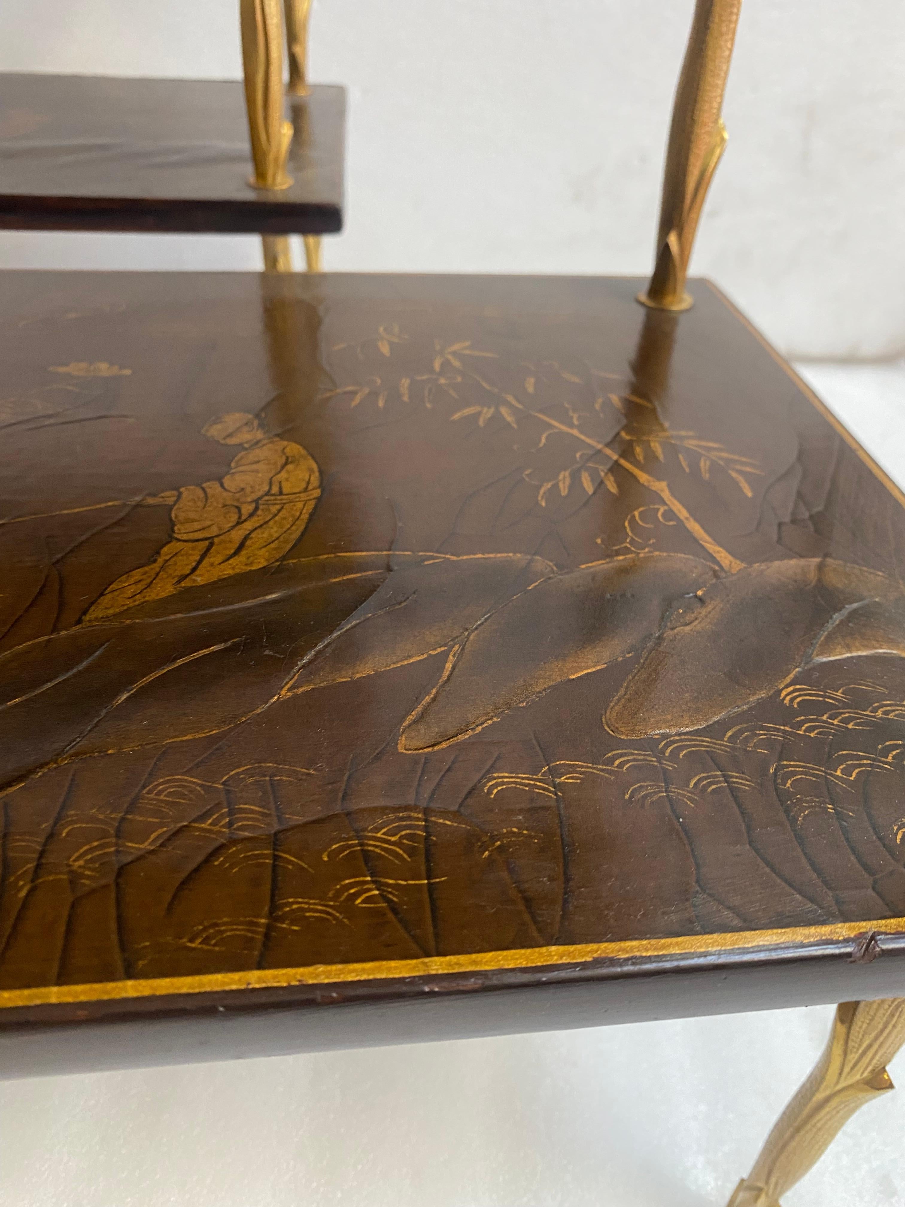 195070′ Pair of Maison Baguès or Maison Charles Agostini Style Tables Lacq China For Sale 8