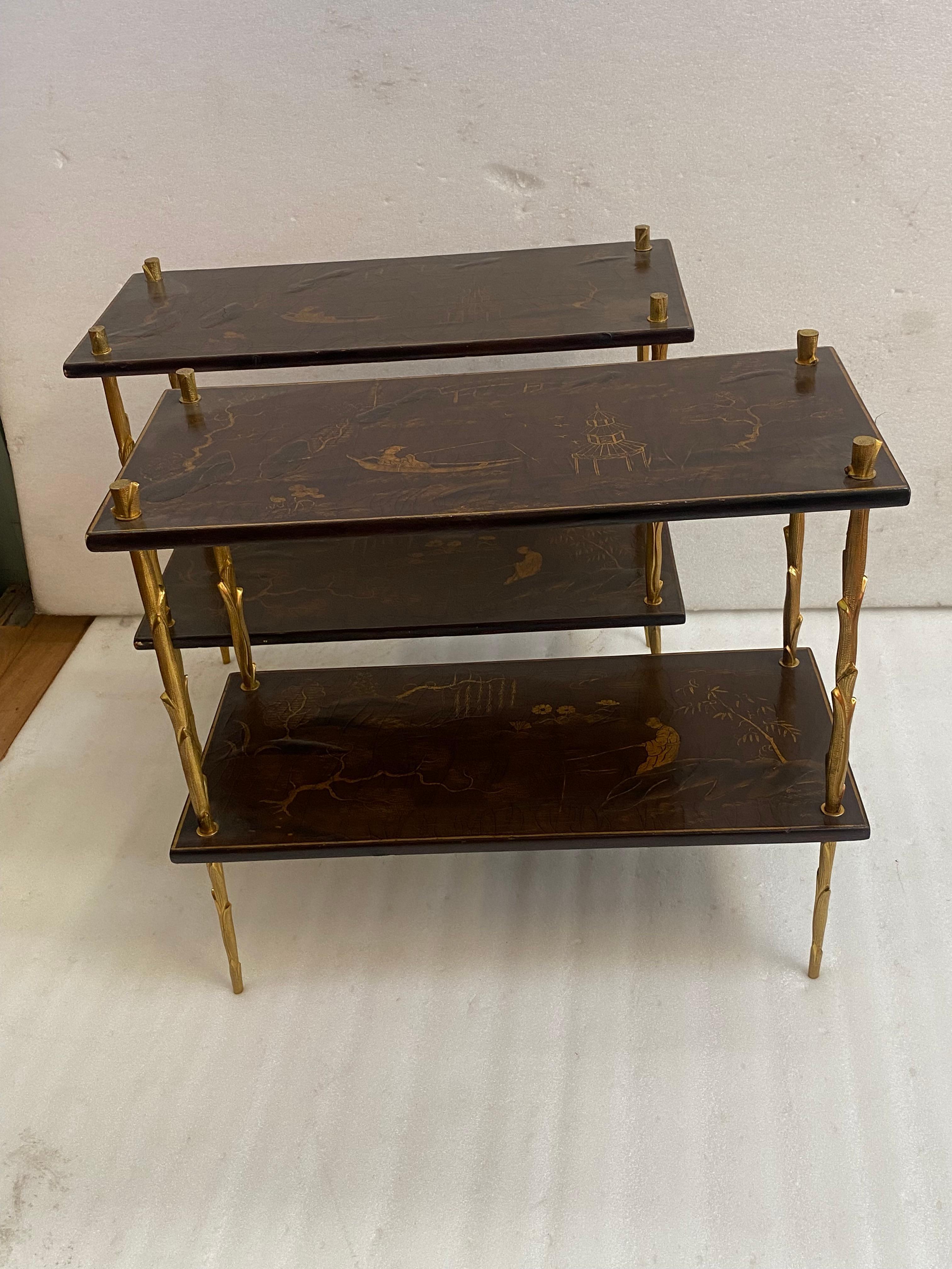 Neoclassical 195070′ Pair of Maison Baguès or Maison Charles Agostini Style Tables Lacq China For Sale