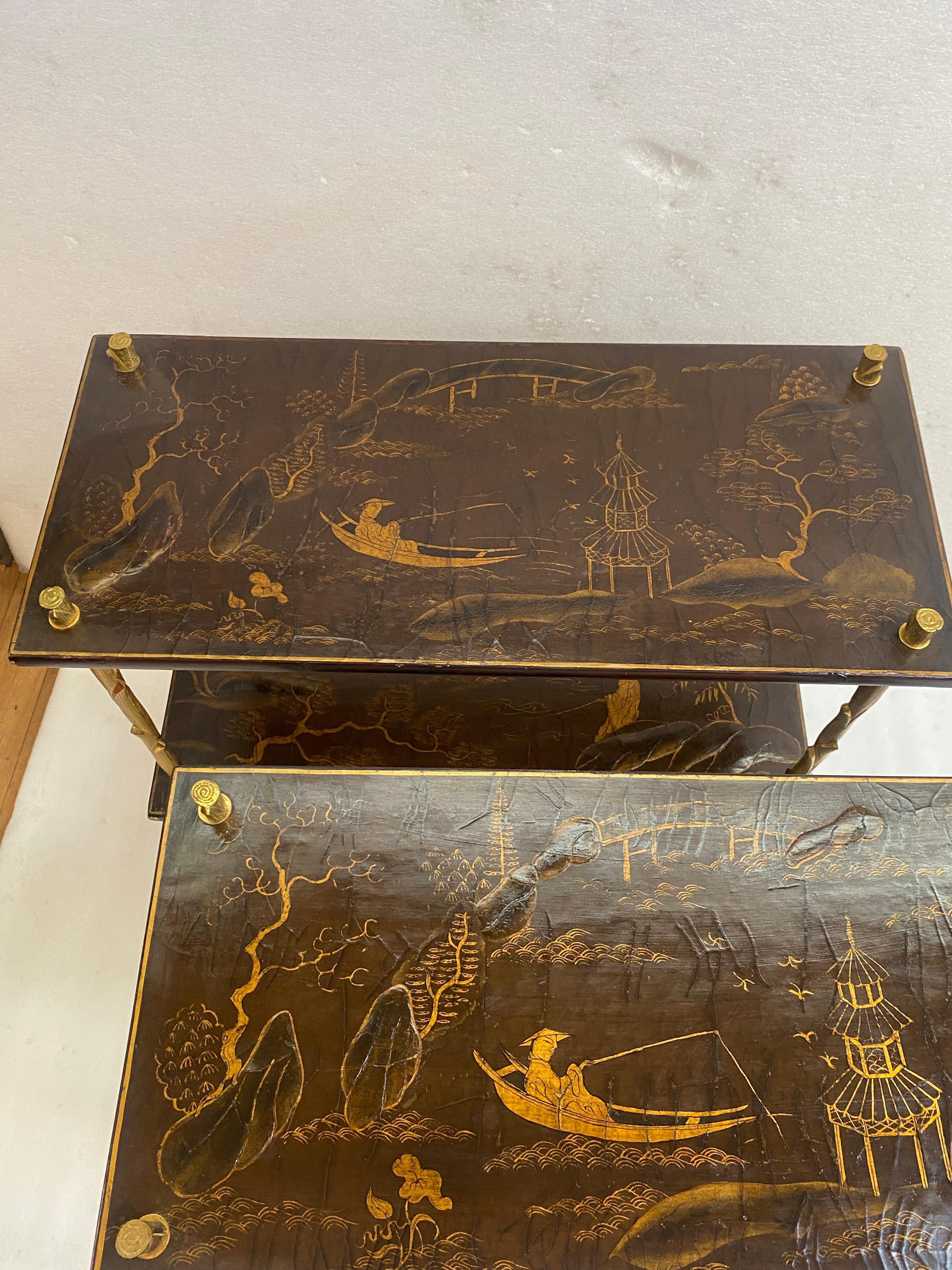 French 195070′ Pair of Maison Baguès or Maison Charles Agostini Style Tables Lacq China For Sale