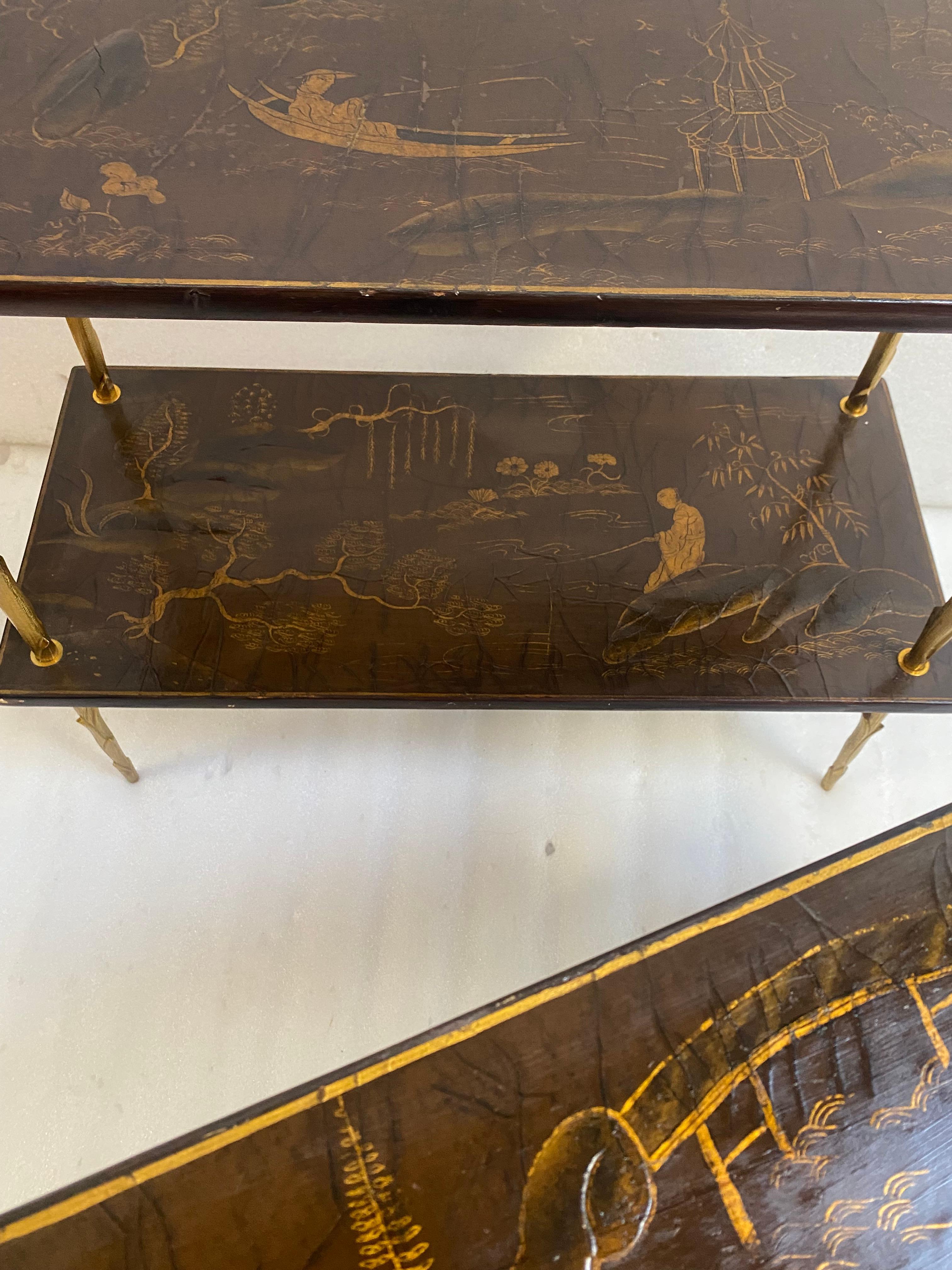 195070′ Pair of Maison Baguès or Maison Charles Agostini Style Tables Lacq China In Good Condition For Sale In Paris, FR