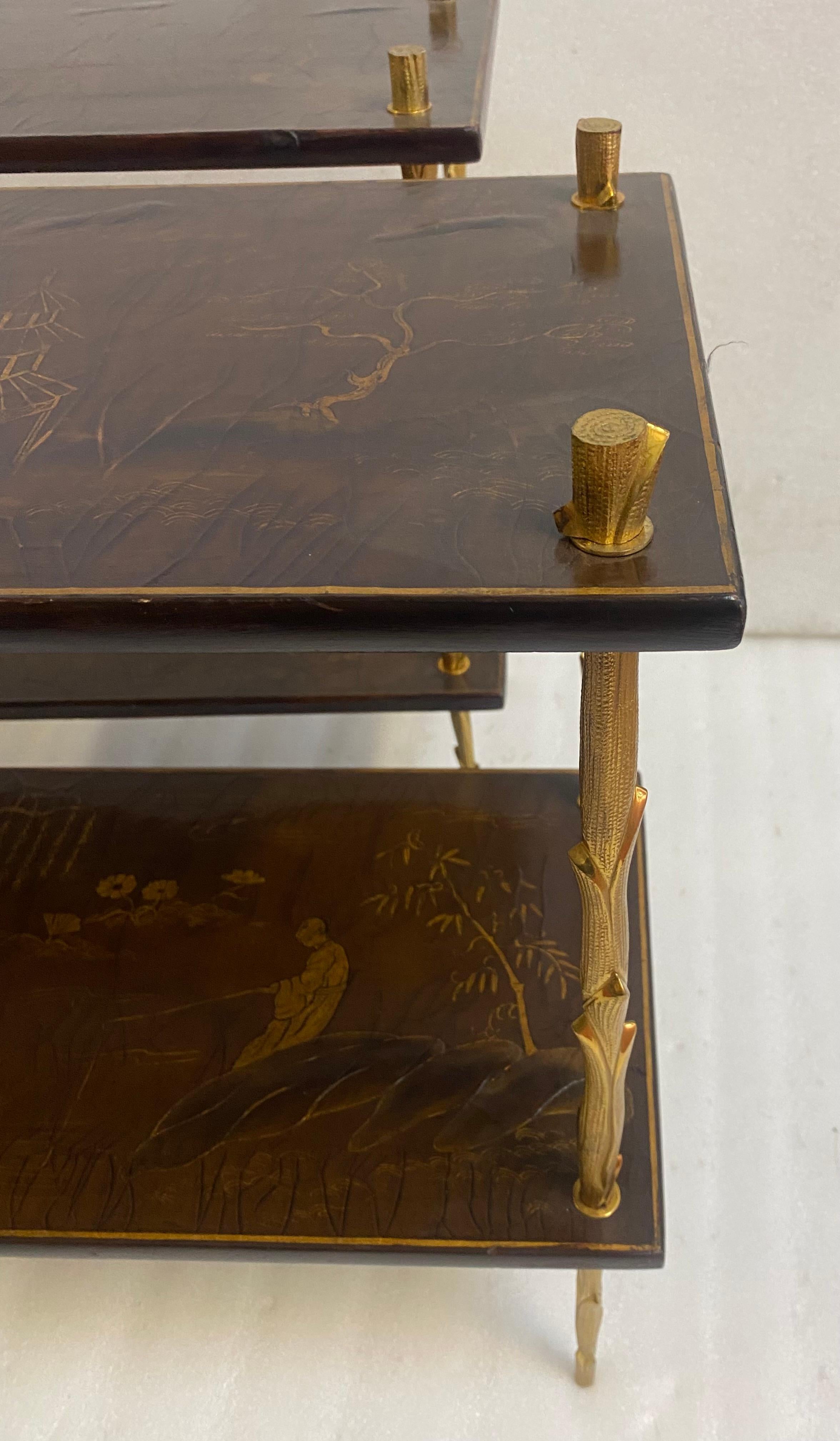 Mid-20th Century 195070′ Pair of Maison Baguès or Maison Charles Agostini Style Tables Lacq China For Sale
