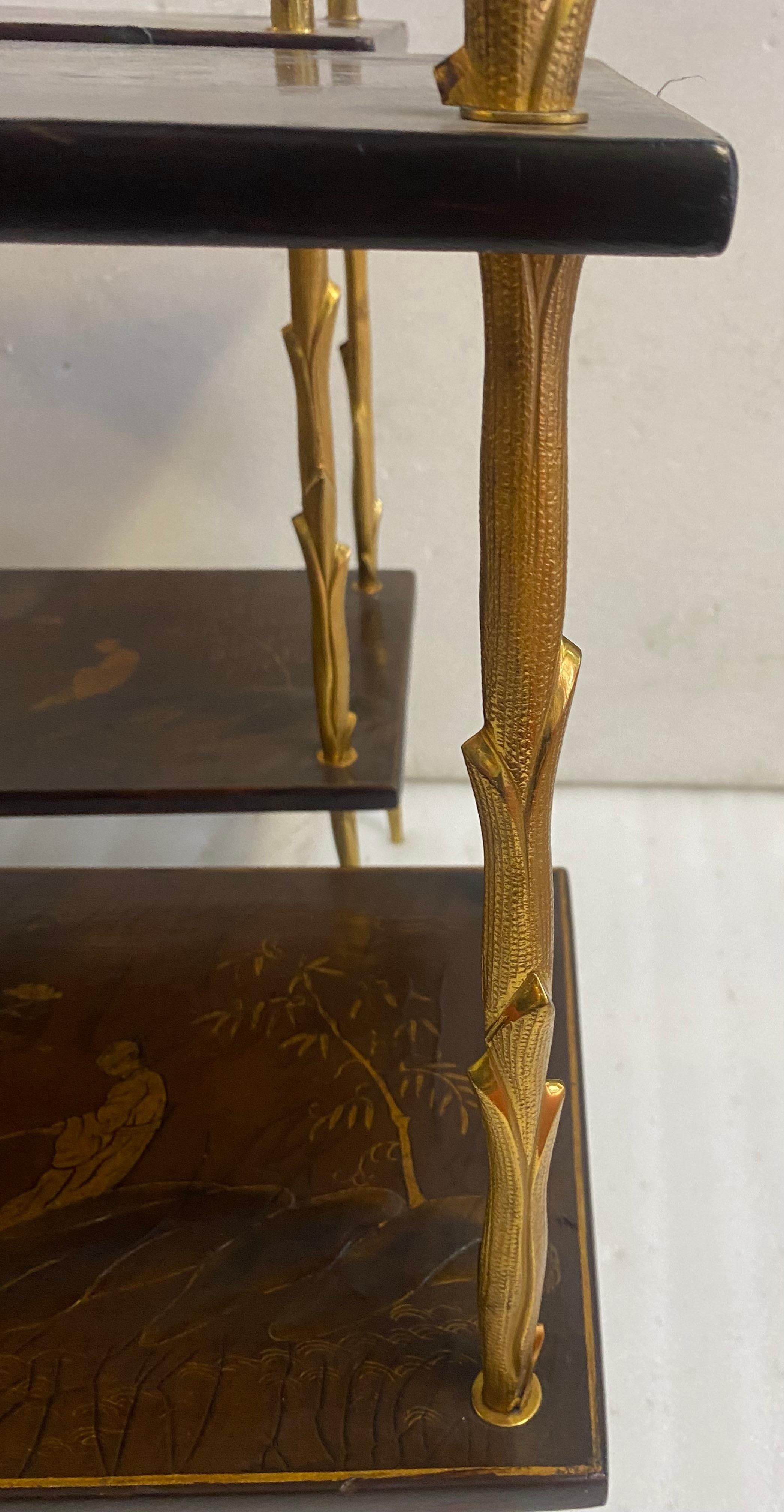 Bronze 195070′ Pair of Maison Baguès or Maison Charles Agostini Style Tables Lacq China For Sale
