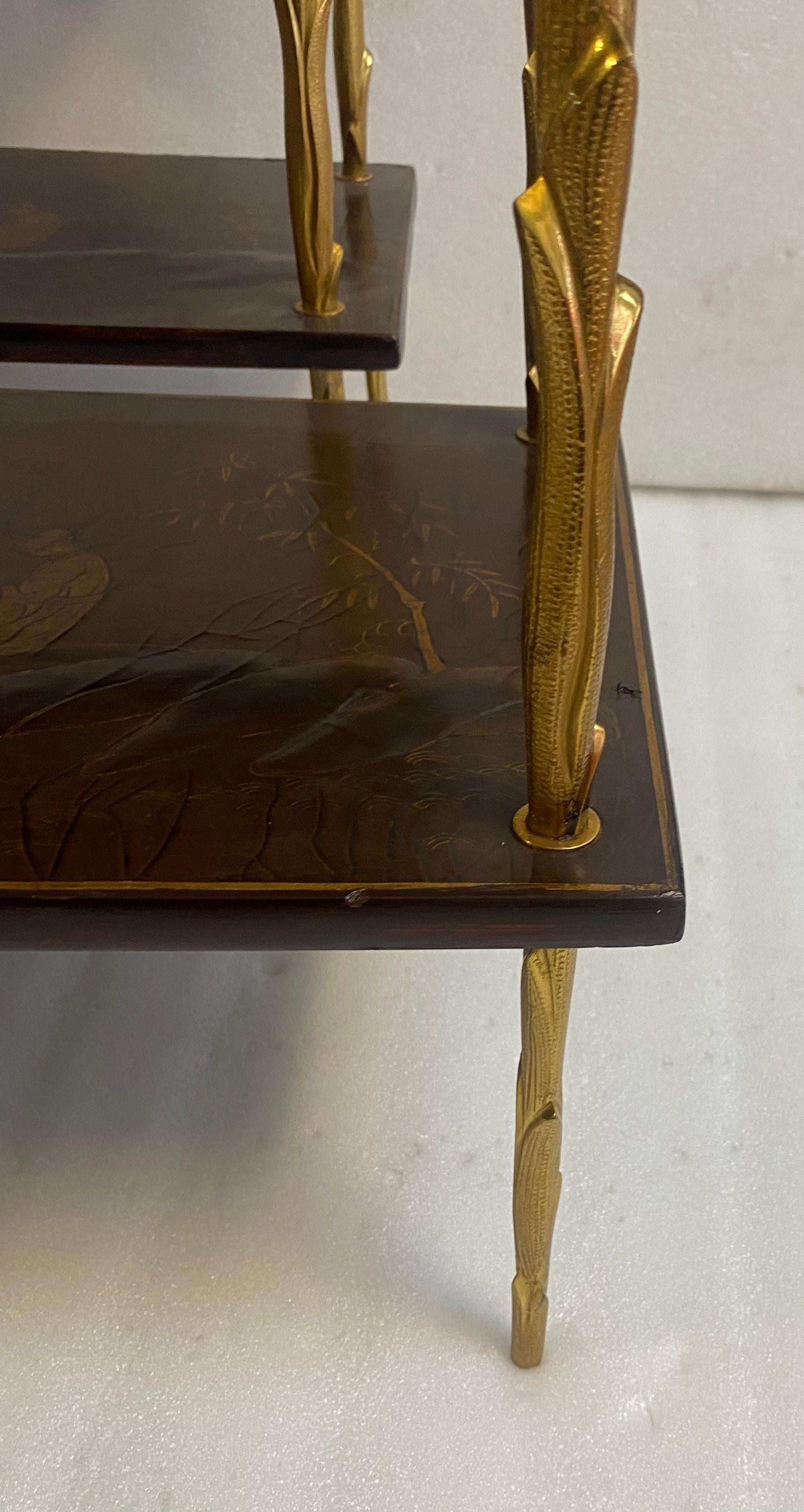 195070′ Pair of Maison Baguès or Maison Charles Agostini Style Tables Lacq China For Sale 1