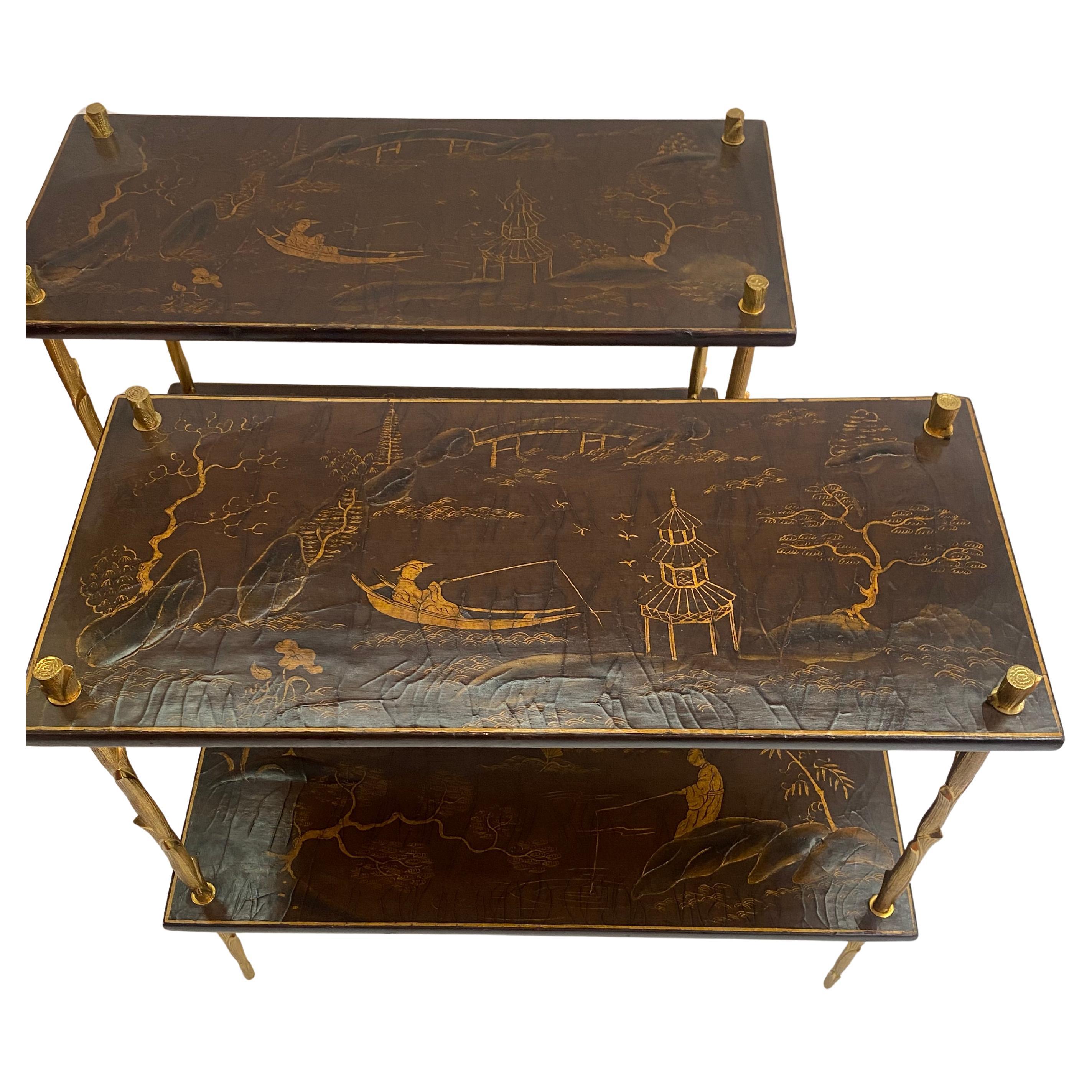 195070′ Pair of Maison Baguès or Maison Charles Agostini Style Tables Lacq China For Sale