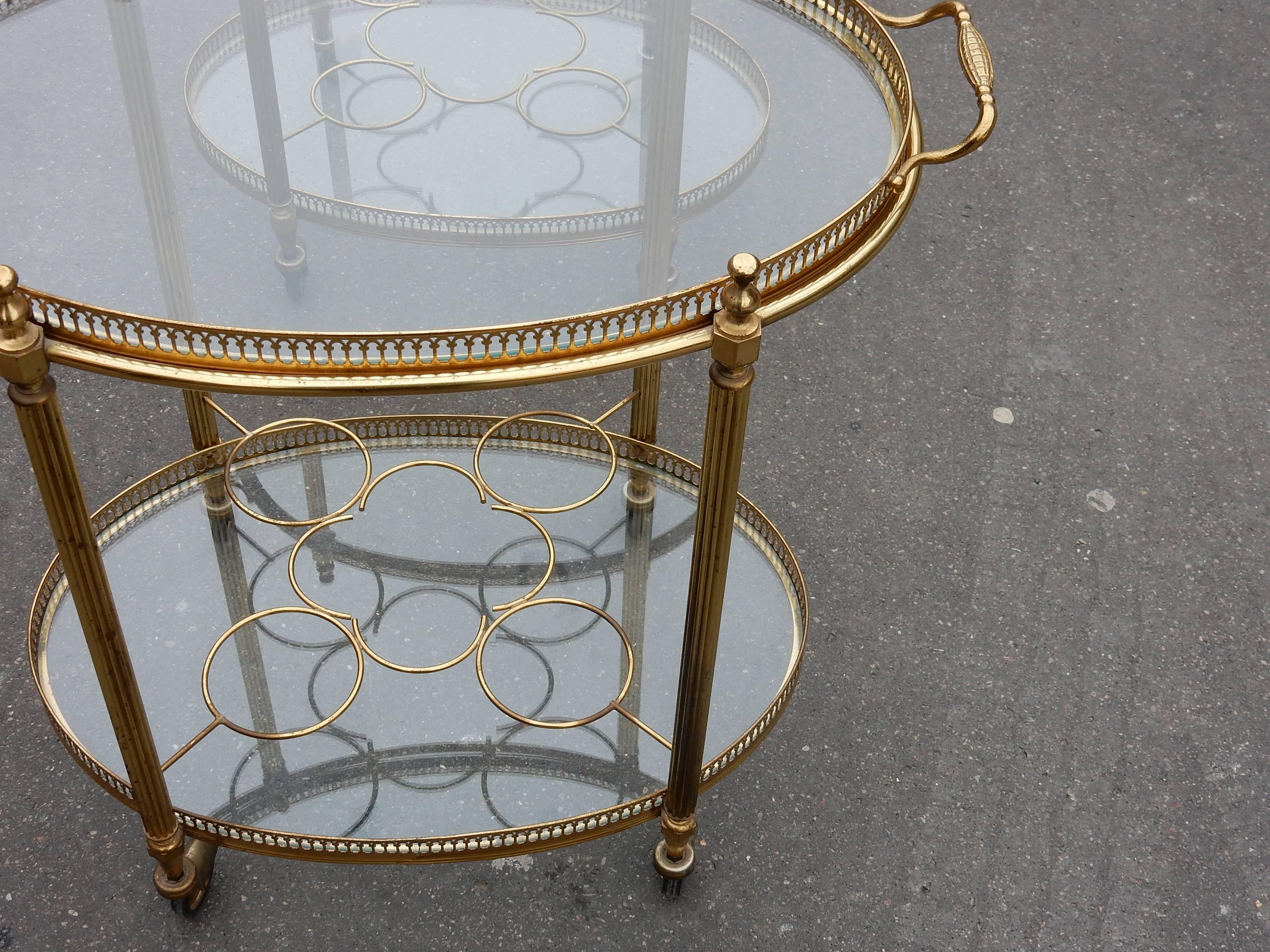French 1950-1970 Pair of Rolling Bar in Brass in the Style of Maison Baguès