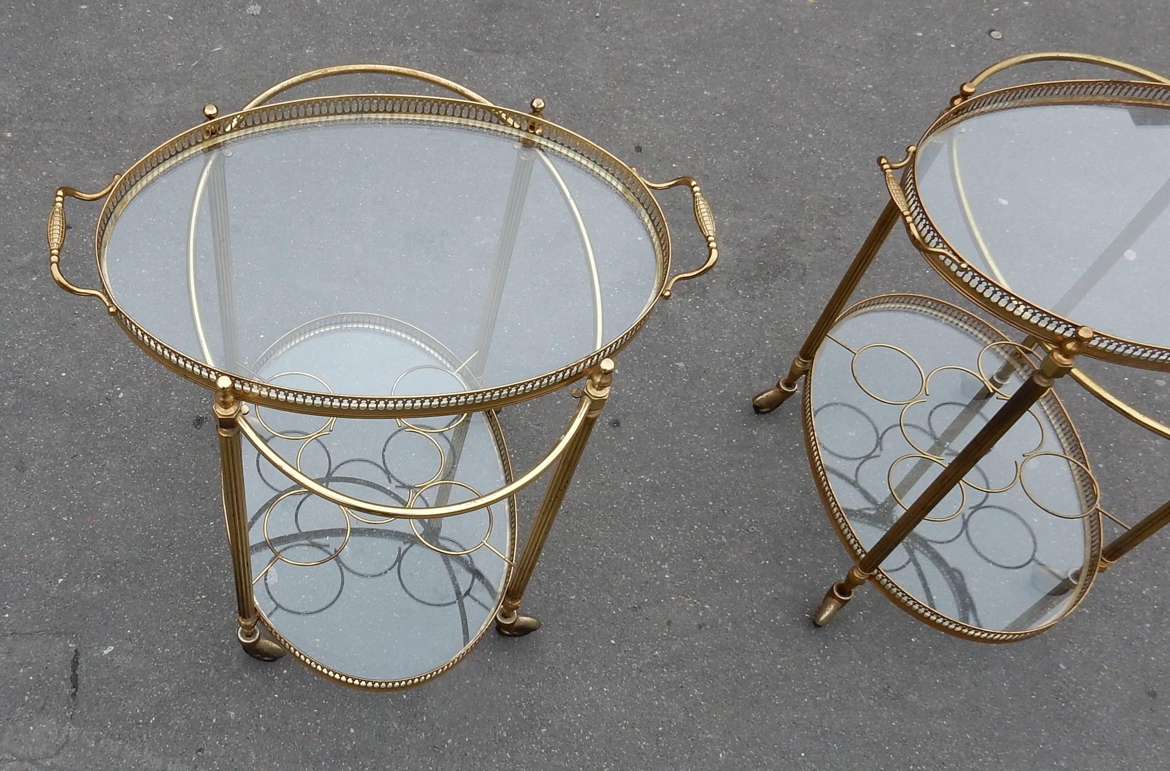 Late 20th Century 1950-1970 Pair of Rolling Bar in Brass in the Style of Maison Baguès