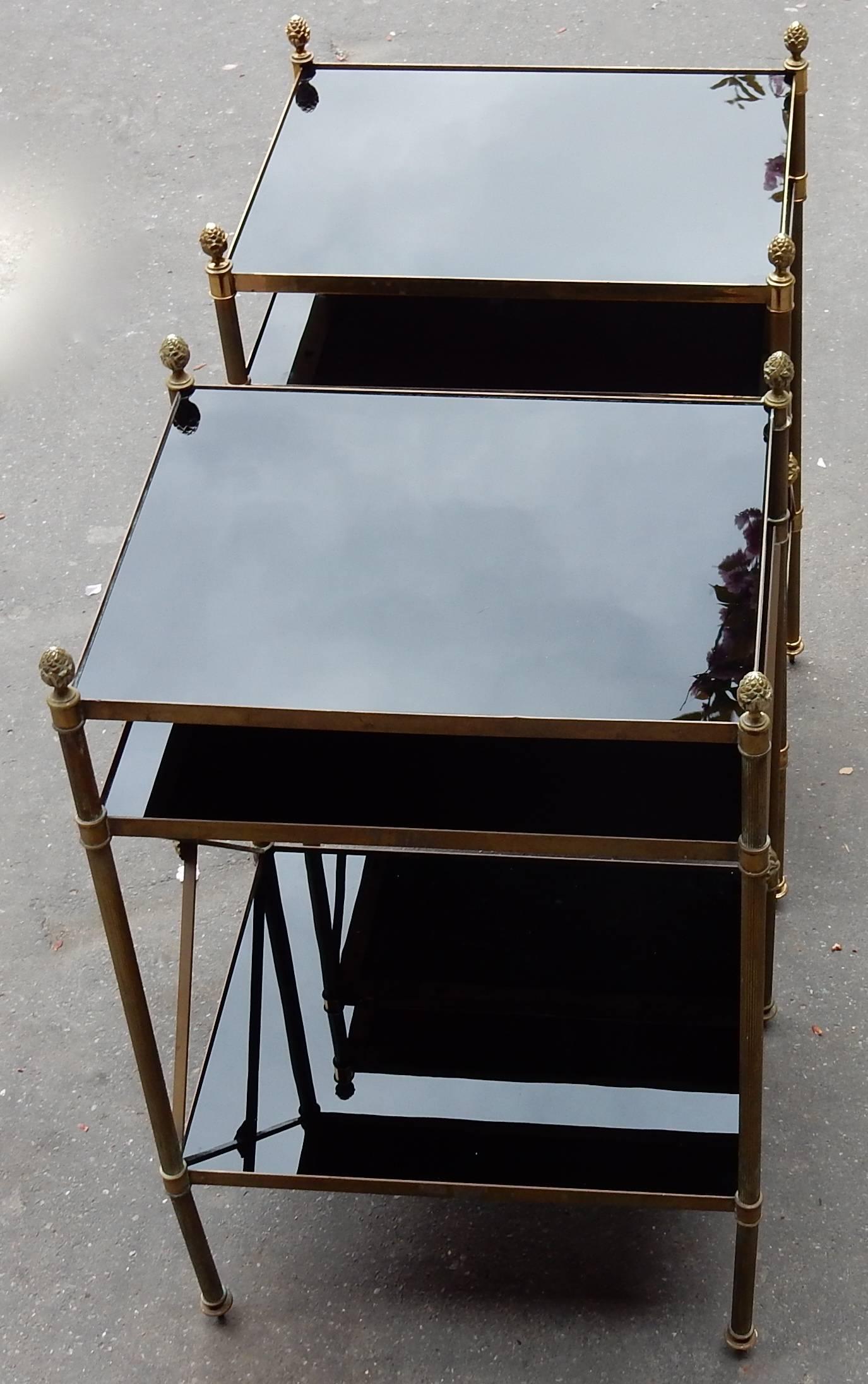 Neoclassical 1950/70 Pair of Shelves Three Levels in The Style Of Maison Baguès Black Opaline For Sale
