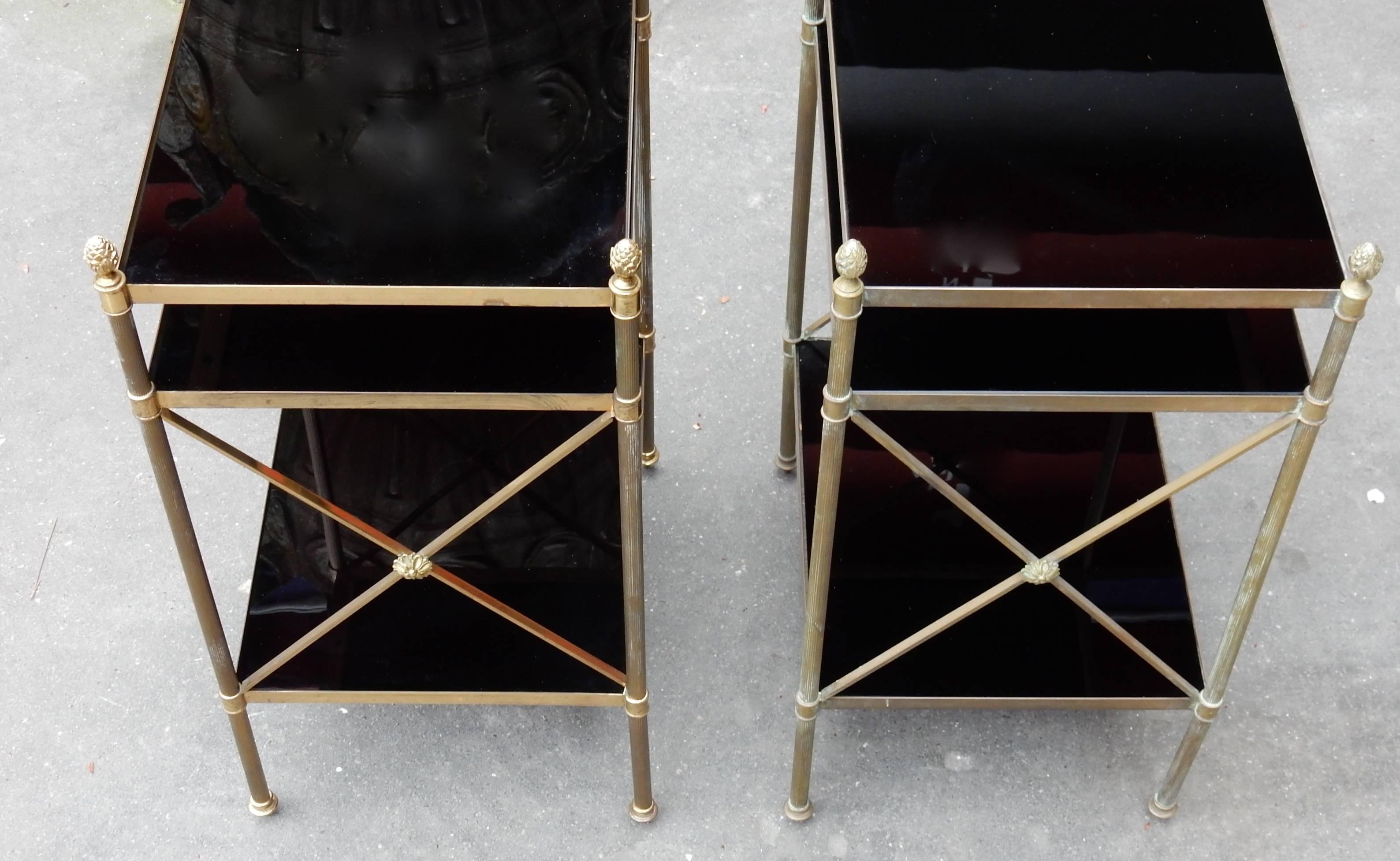 Gilt 1950/70 Pair of Shelves Three Levels in The Style Of Maison Baguès Black Opaline For Sale