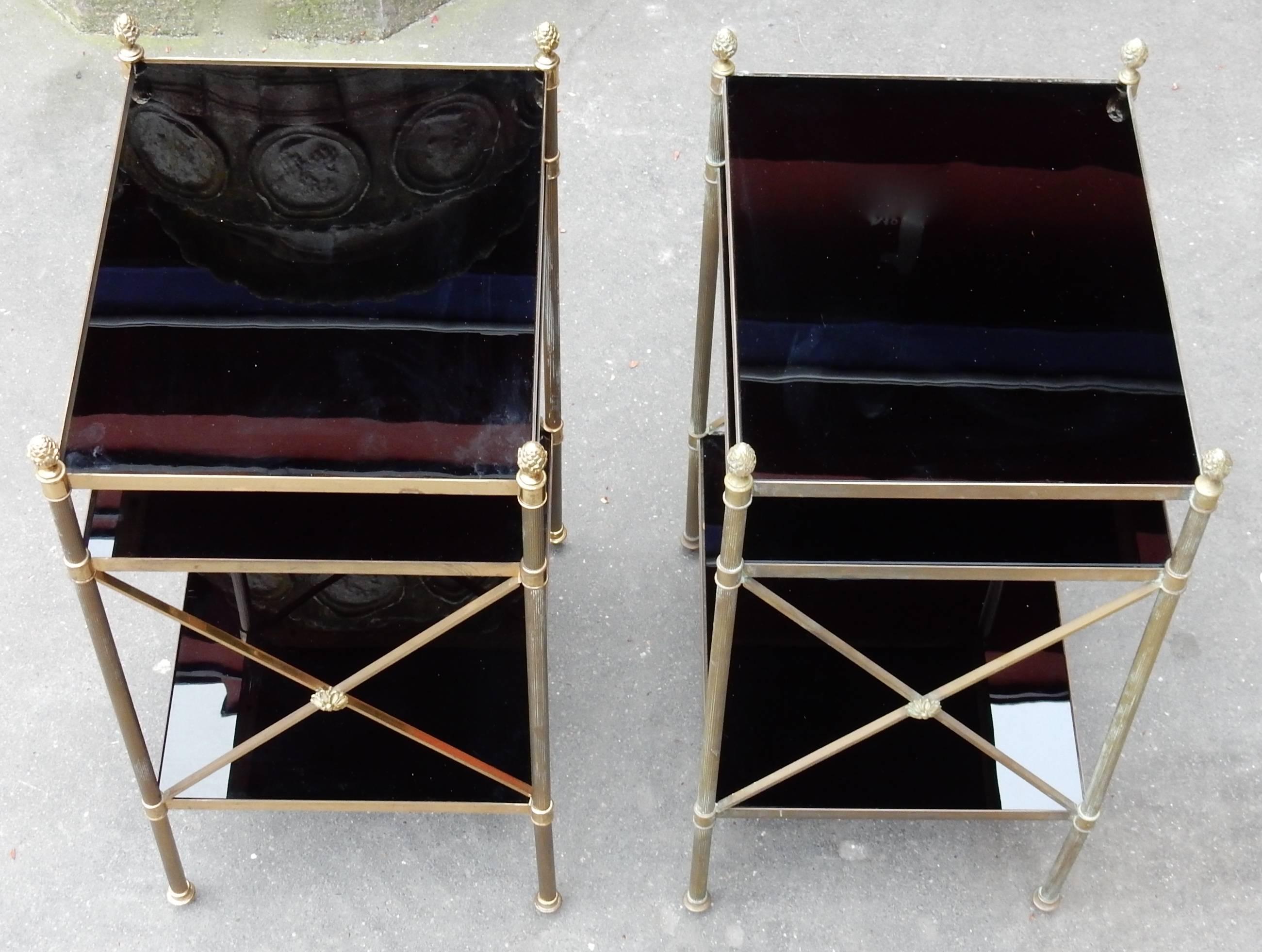 Late 20th Century 1950/70 Pair of Shelves Three Levels in The Style Of Maison Baguès Black Opaline For Sale