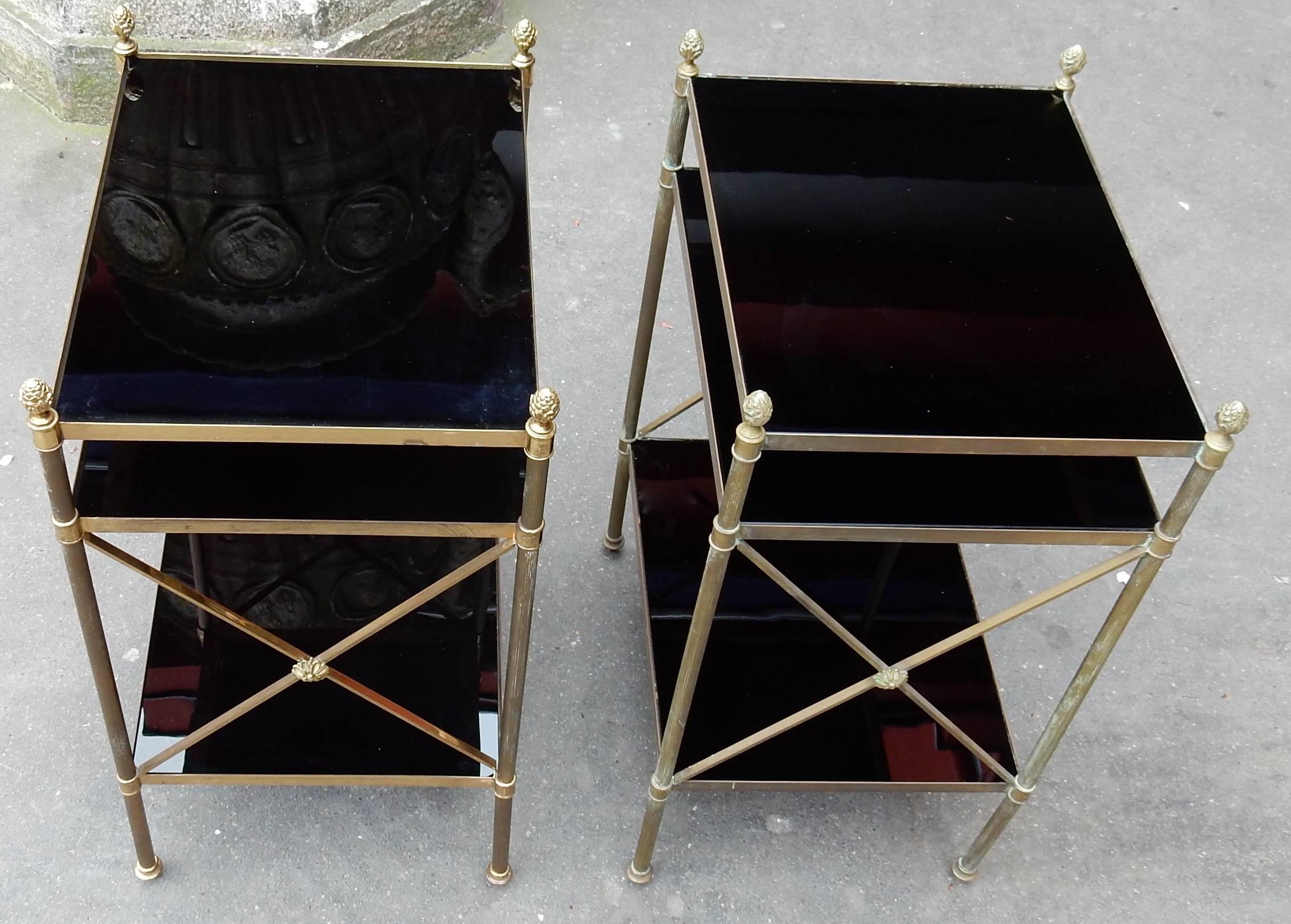 Brass 1950/70 Pair of Shelves Three Levels in The Style Of Maison Baguès Black Opaline For Sale