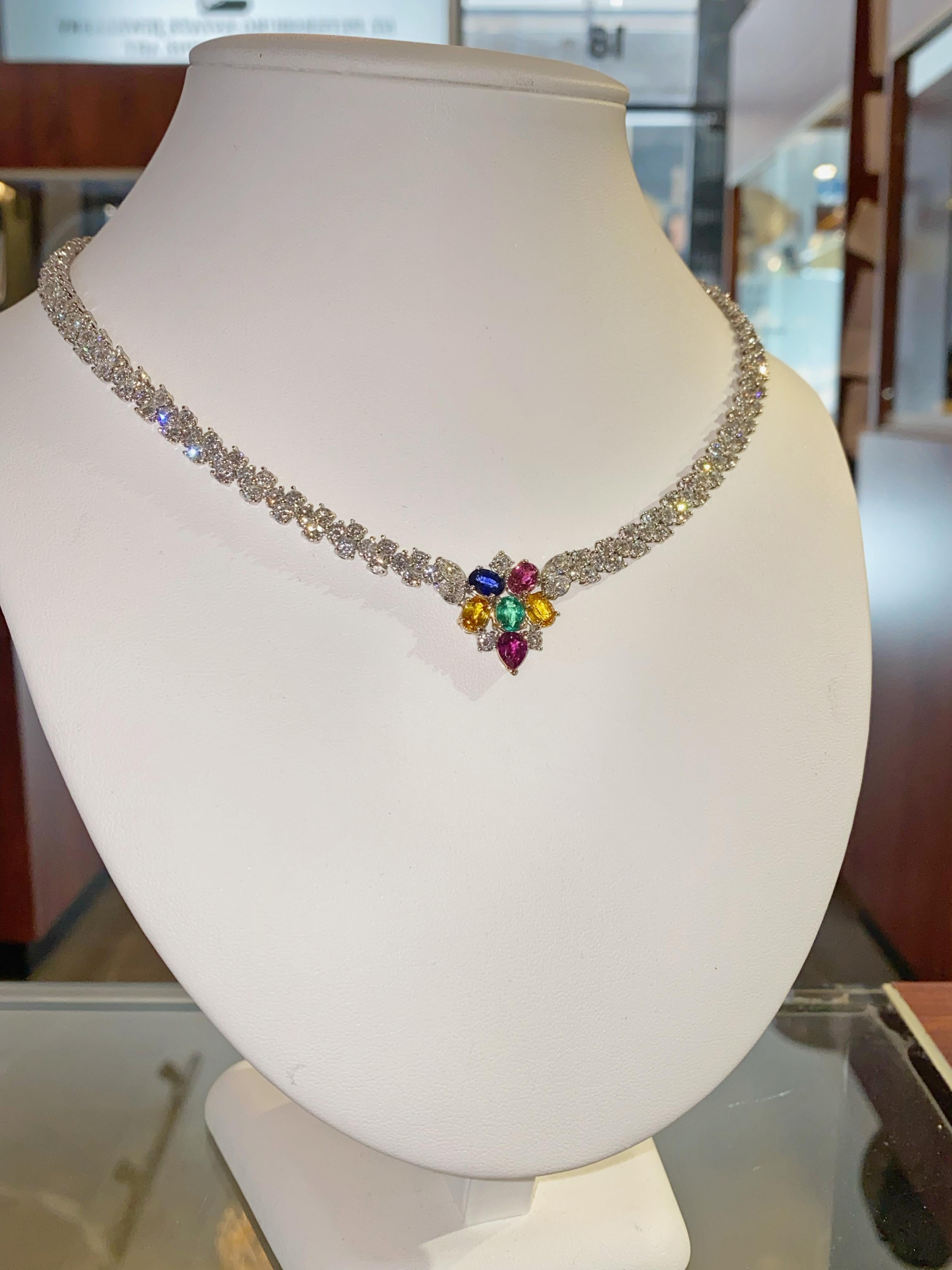 19.50ct Natural Diamond (x 220) & Coloured Precious Gems Eternal Tennis Necklace In Excellent Condition In MELBOURNE, AU