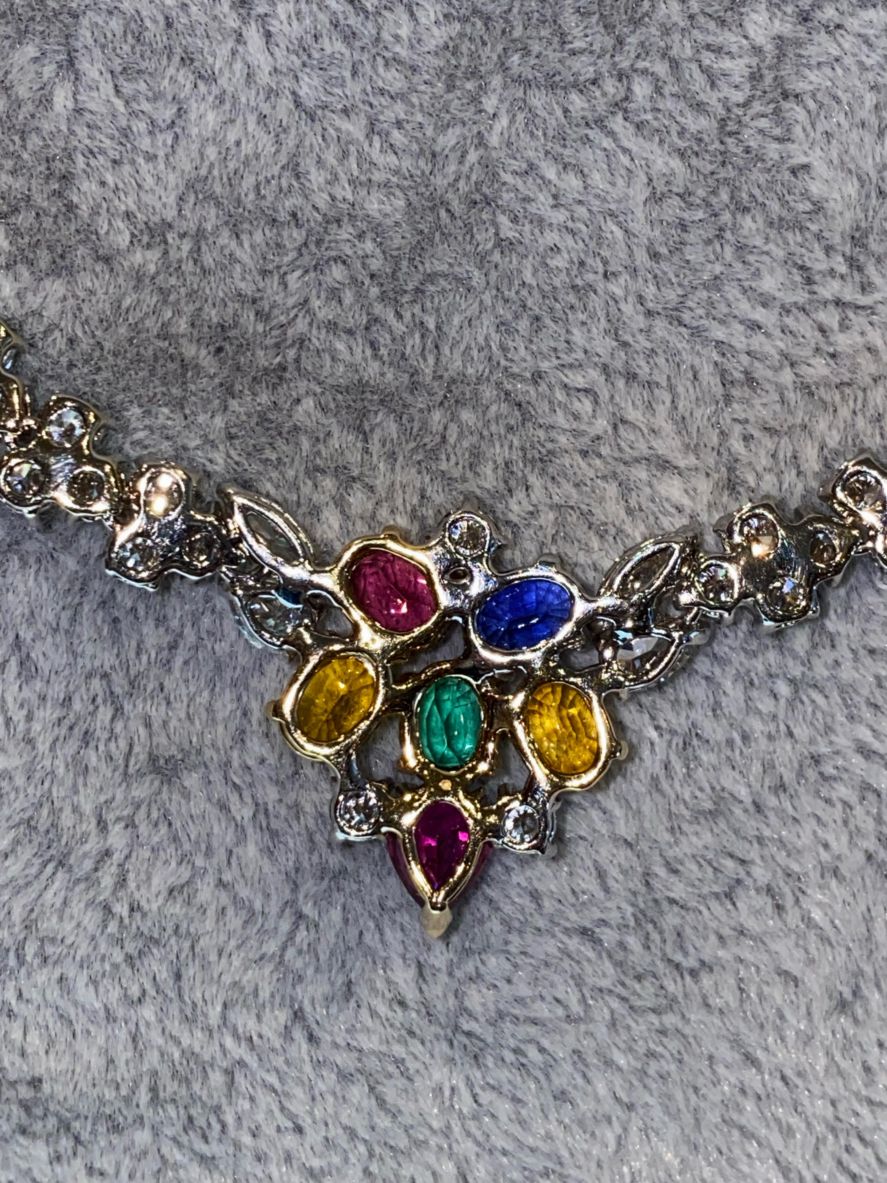 19.50ct Natural Diamond (x 220) & Coloured Precious Gems Eternal Tennis Necklace 1