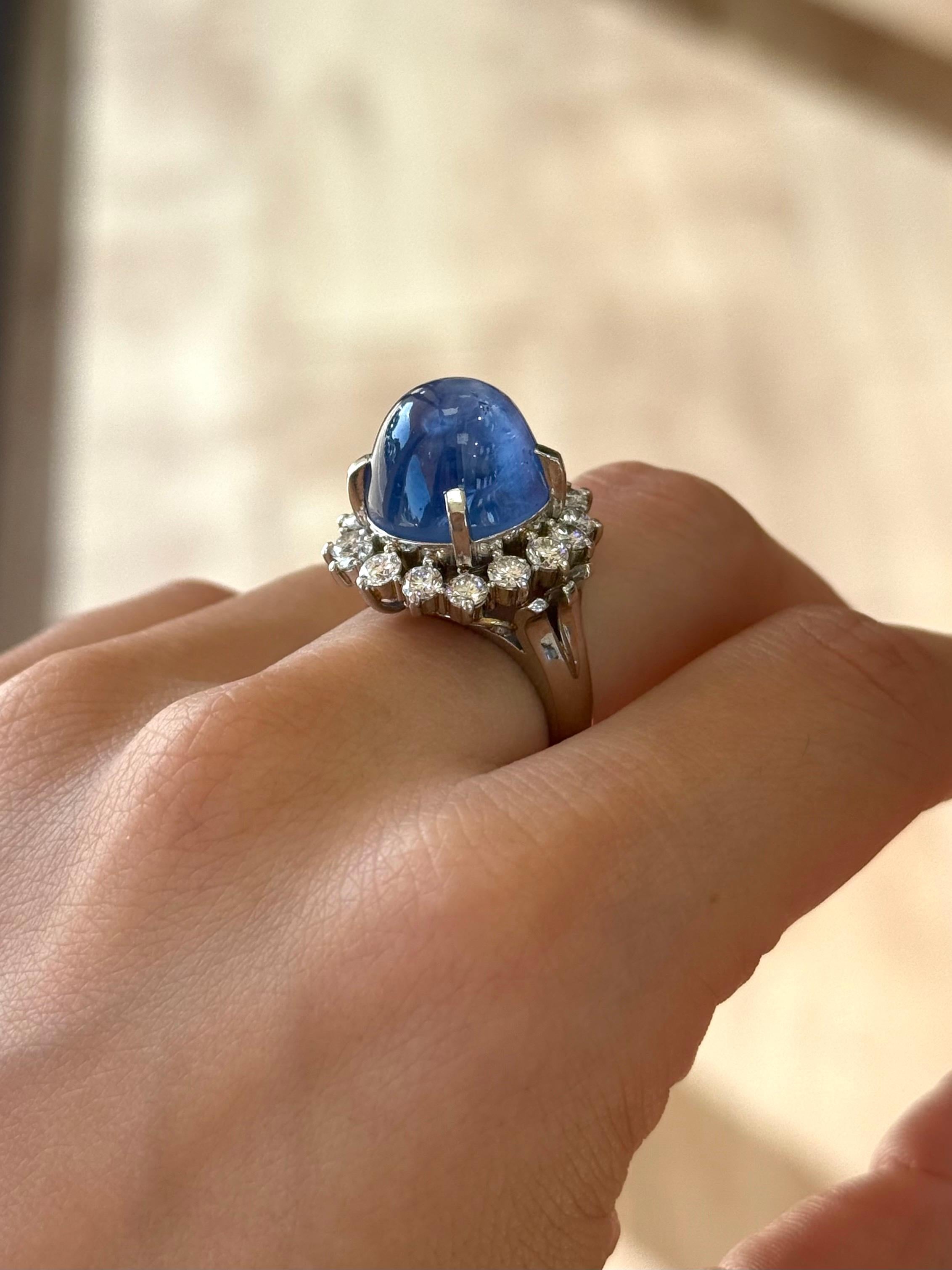 Anello cocktail in platino con zaffiro a stella da 19,50 carati In condizioni ottime in vendita a Addison, TX