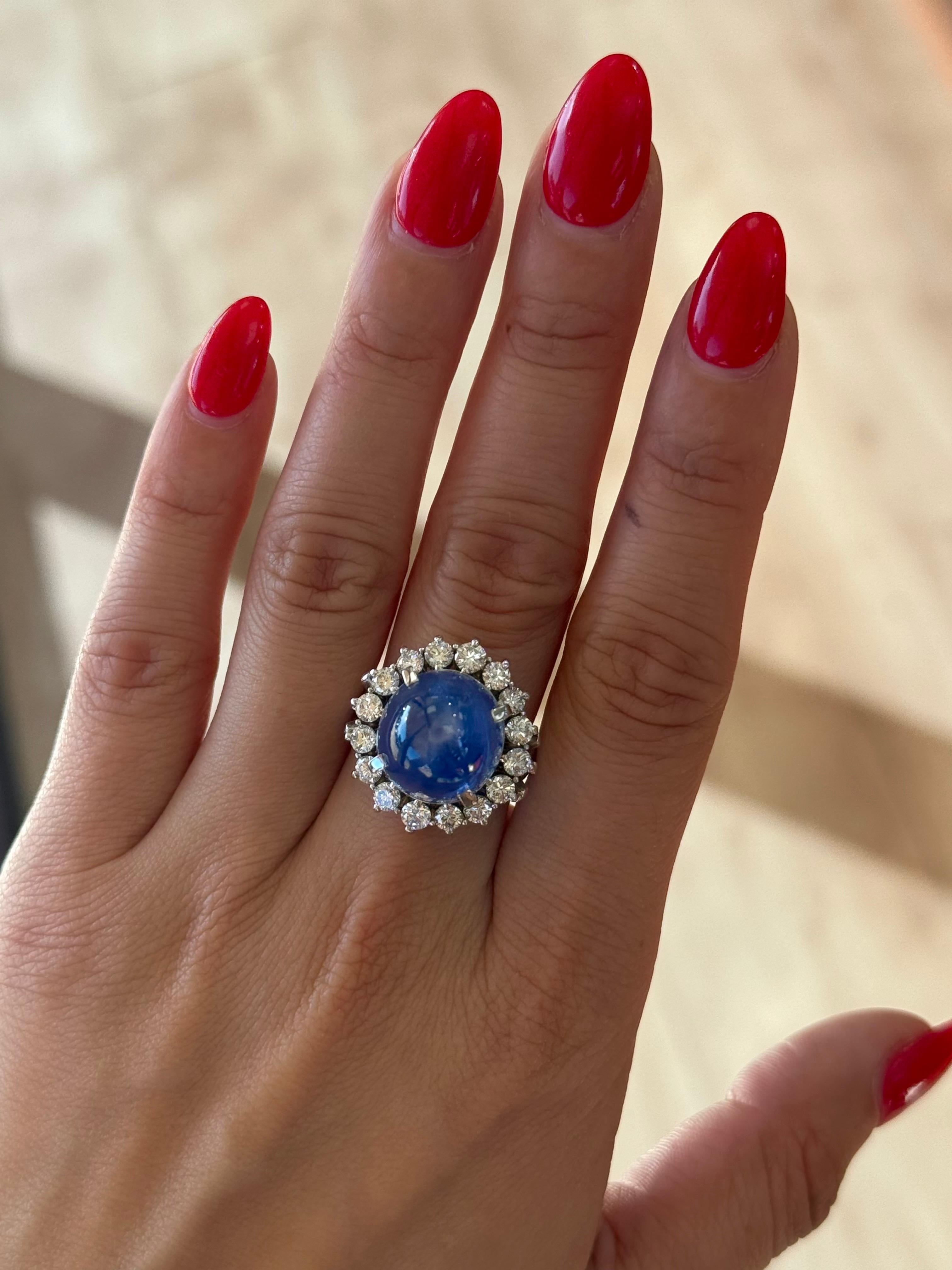 da uomo o donna Anello cocktail in platino con zaffiro a stella da 19,50 carati in vendita