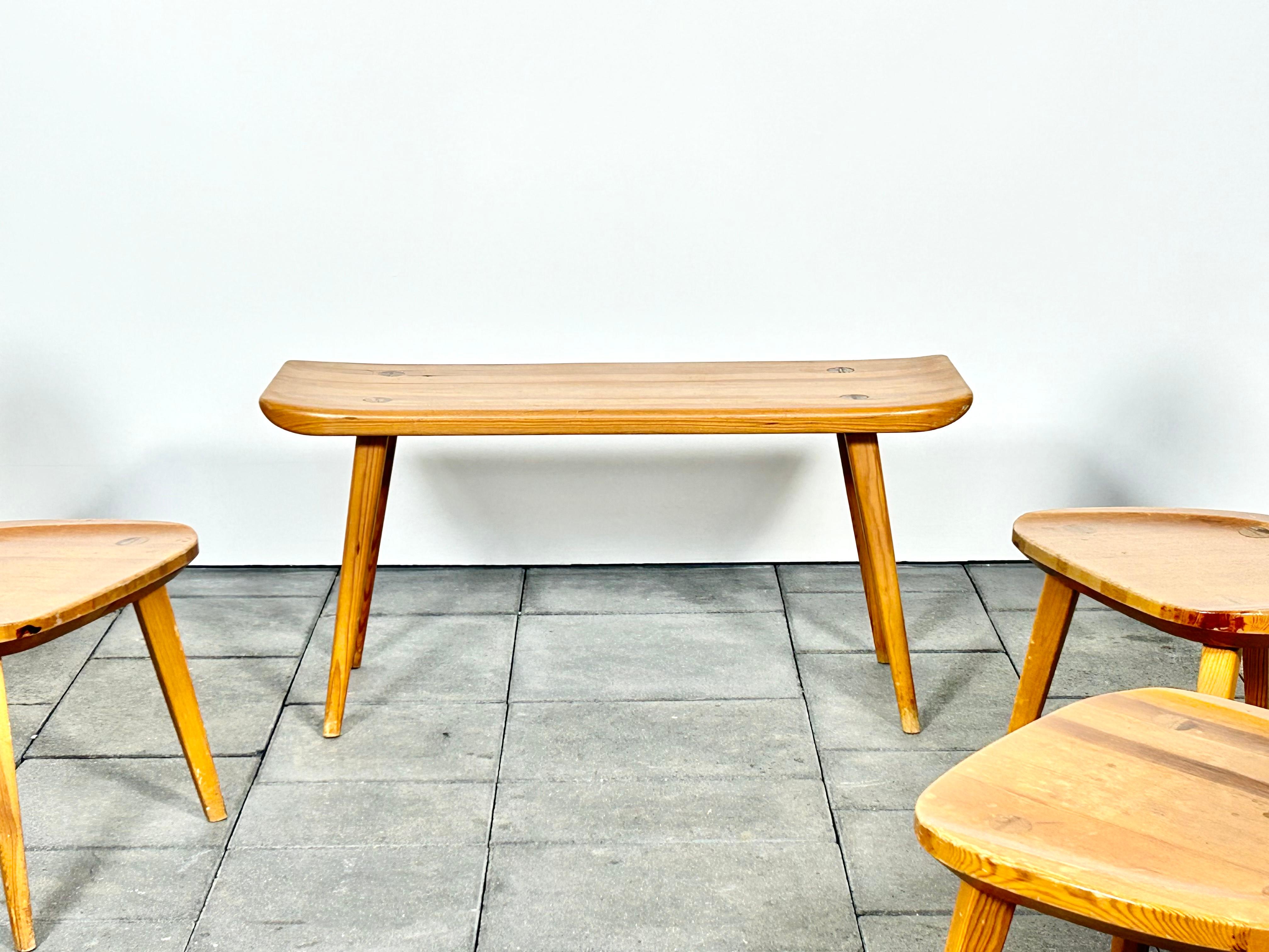 20th Century 1950ies Solid Pine Bench Designed by Carl Malmsten for Svensk Fur For Sale