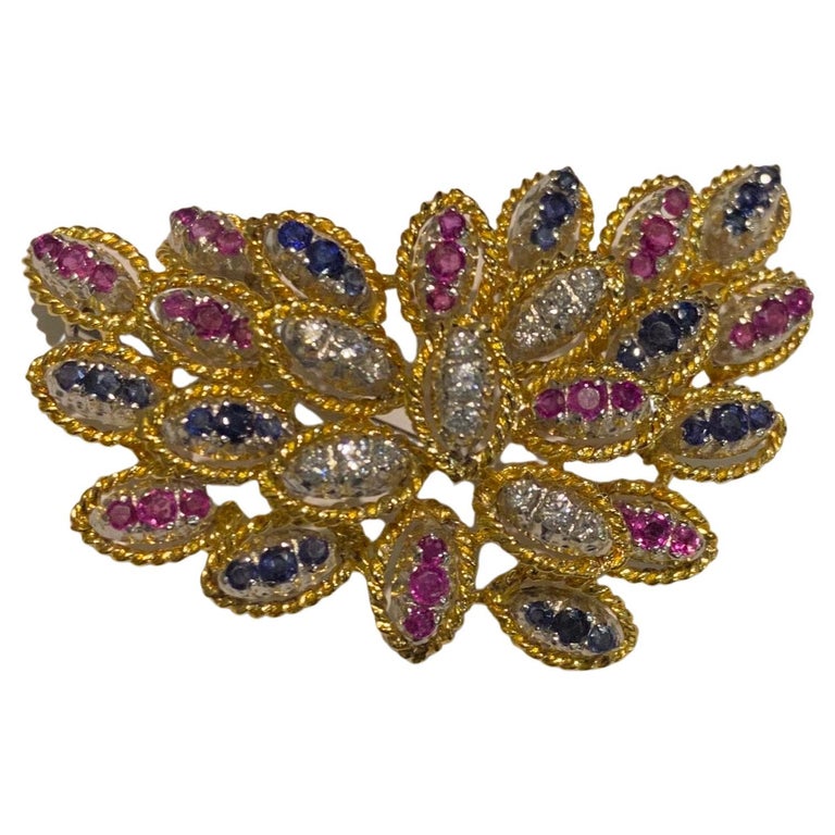 Broche Bijou En Or 18 Carats Avec Pierres - Occasion, Or Jaune, Pièce Vintage Ou Moderne